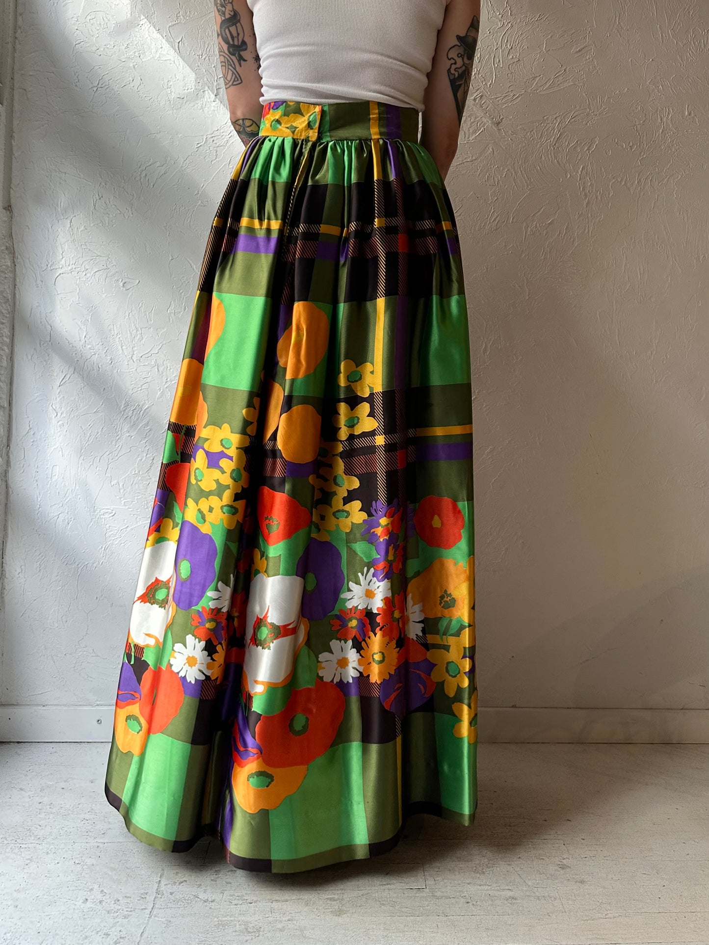 Vintage Handmade Satin Maxi Skirt / Small