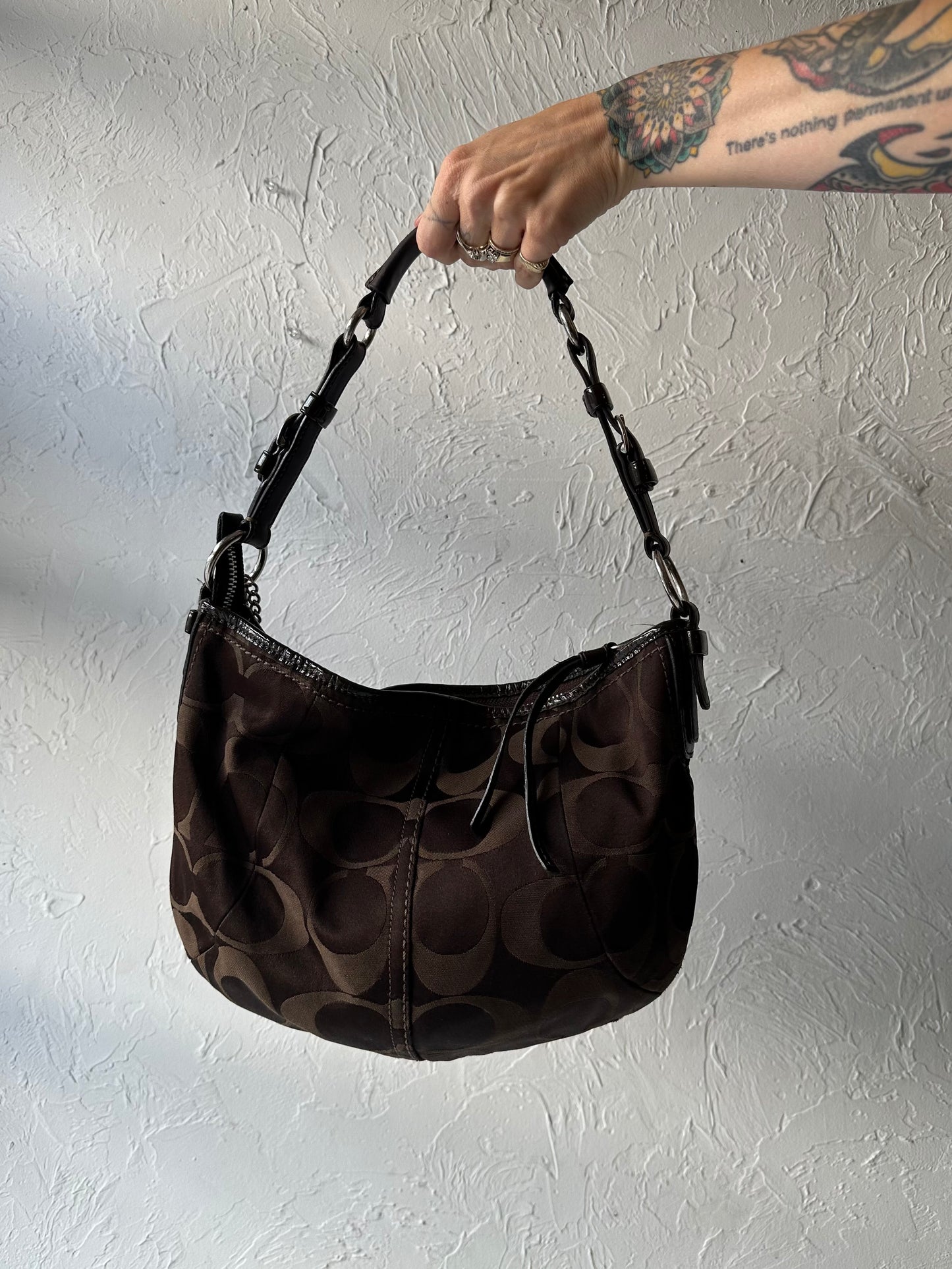 Y2k 'Coach' 12675 Brown Signature Monogram Hobo Shoulder Bag