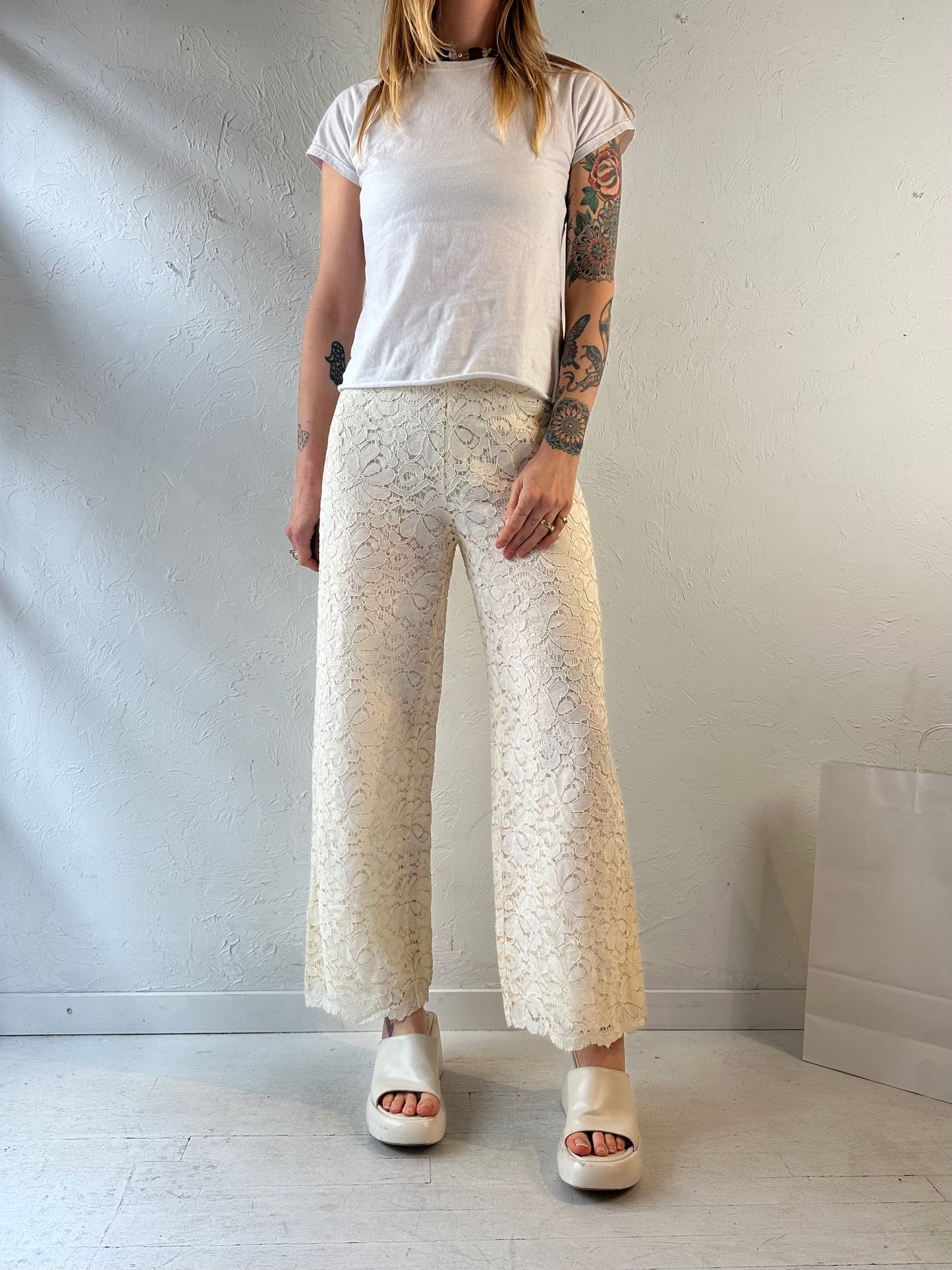 Vintage Cream Lace Pants / Small