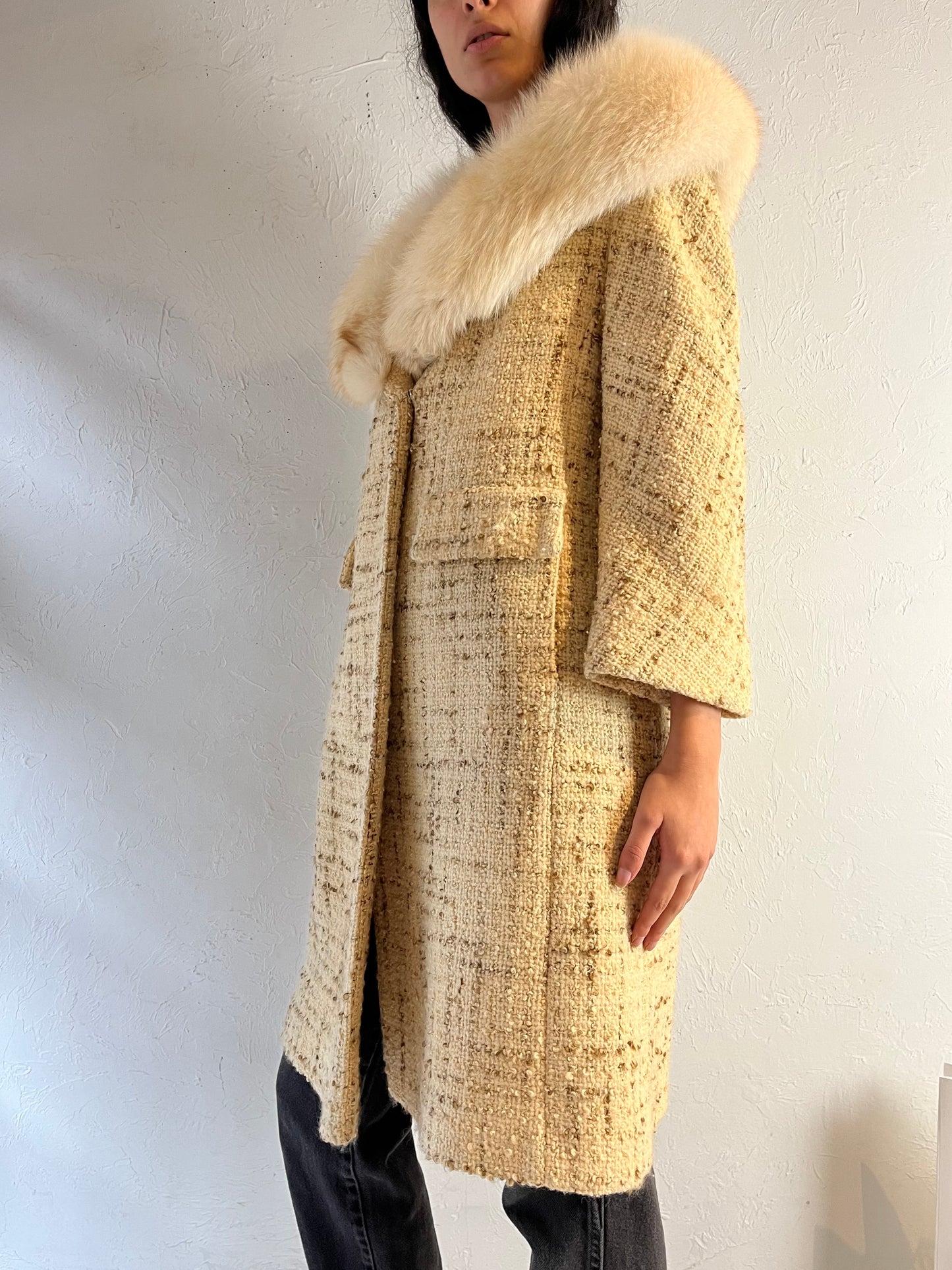 70s 'Di Vinci' Rabbit Fur Collared Knit Penny Lane Coat / Medium