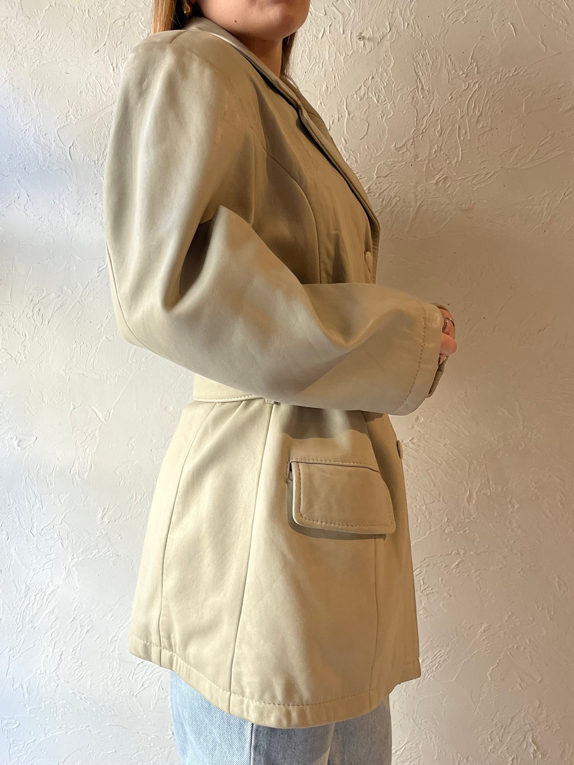 90s ‘Altin Ok’ Cream Leather Jacket / Large