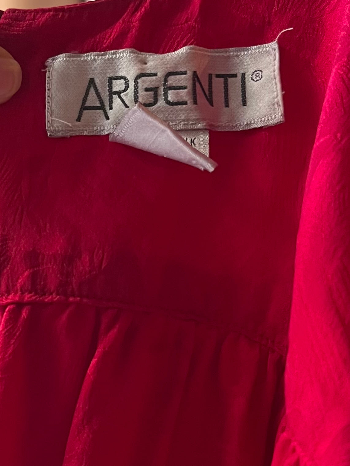 90s 'Argenti' Red Silk Peplum Blouse / Small