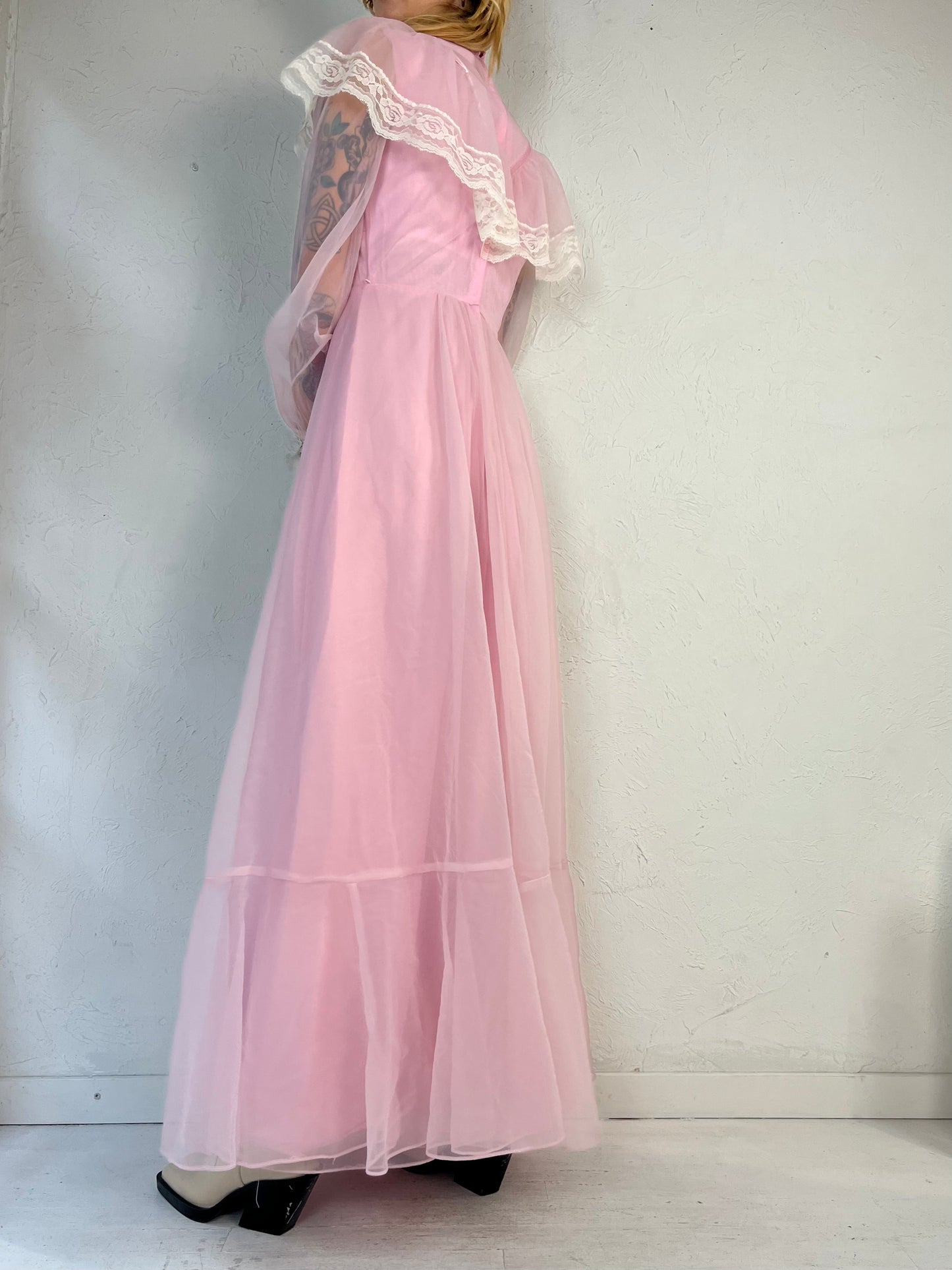 Vintage 1970s Pink Cottage Core Maxi Dress / Union Made / Small