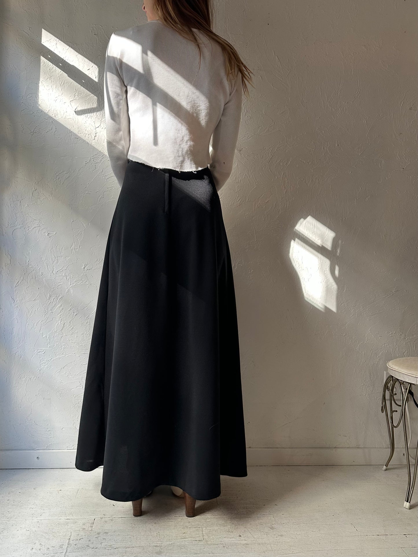70s Black Maxi Skirt / Small