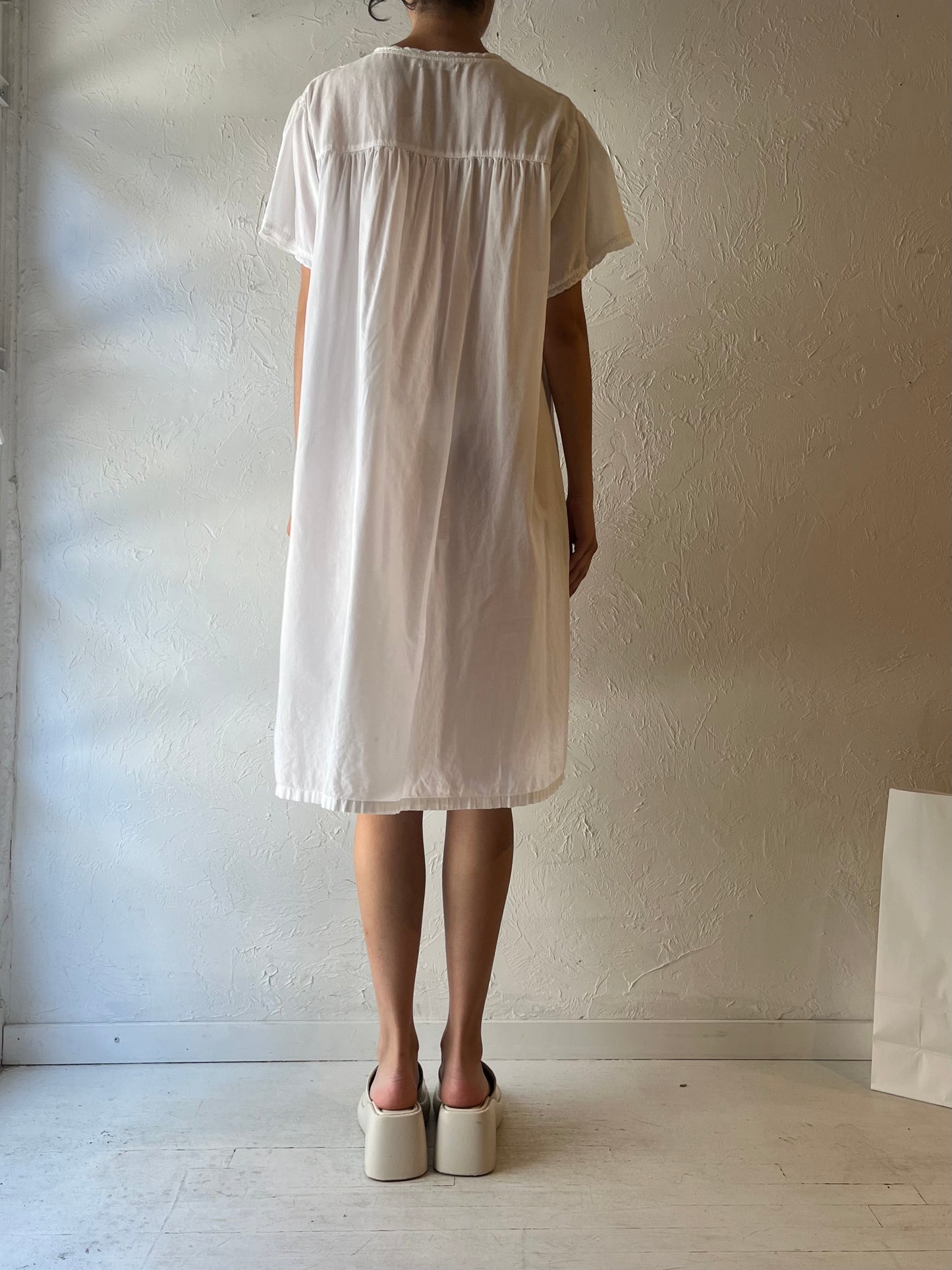 90s ‘Victorian Classics’ White Cotton Shirt Dress / XL