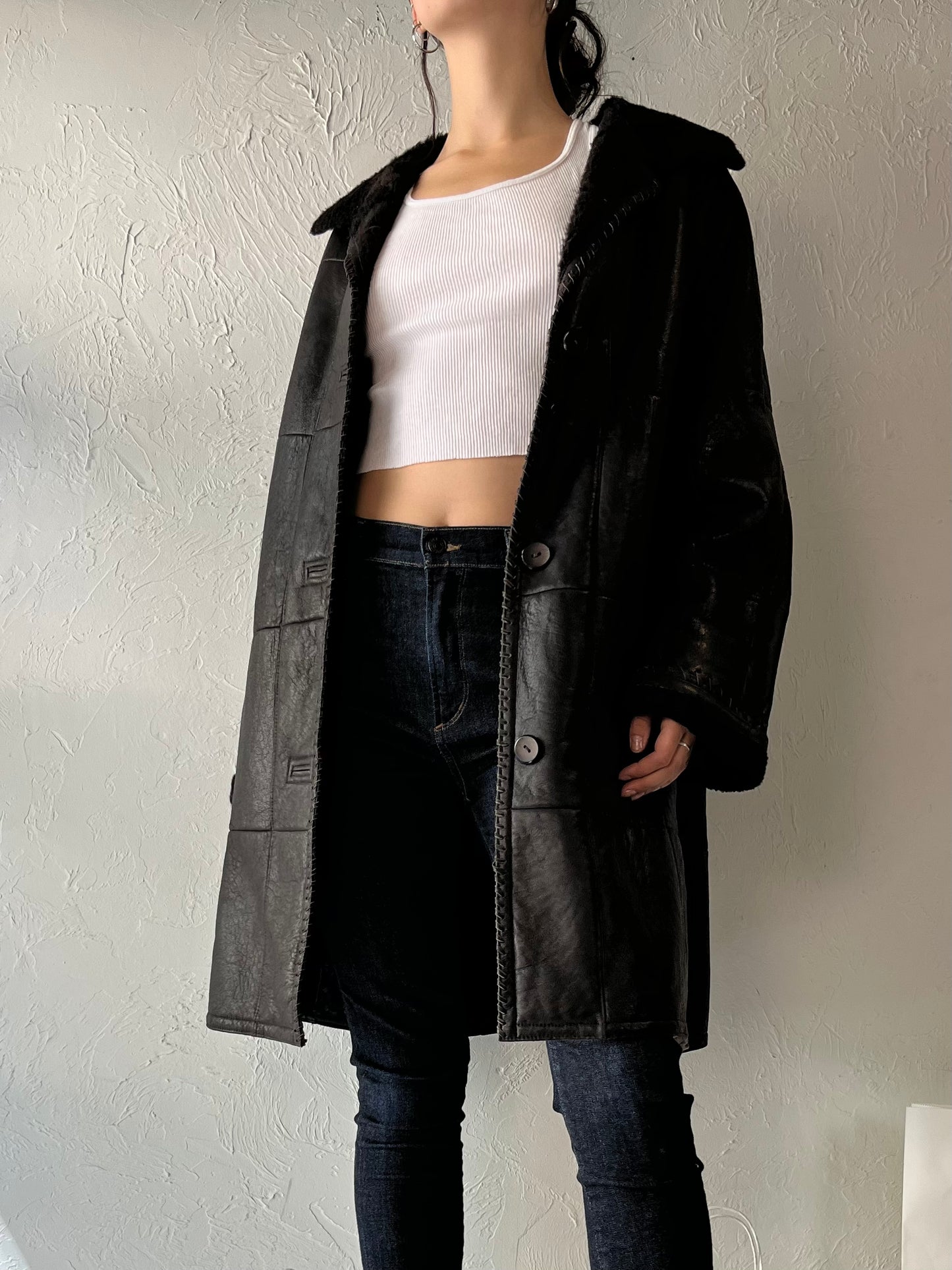 Vintage Handmade Chocolate Brown Patchwork Leather Jacket / Medium - Large