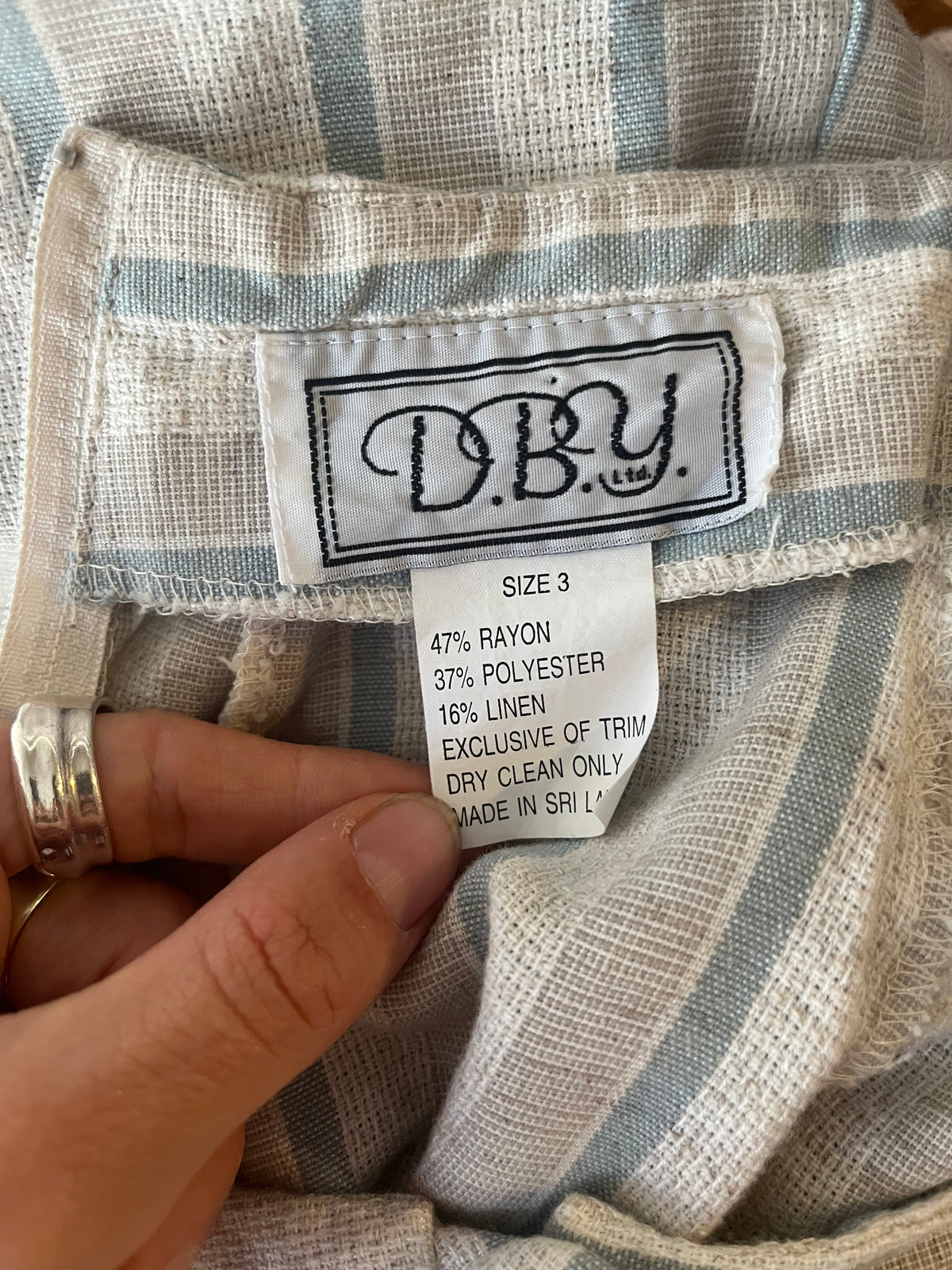 90s 'DBY' Striped Cross Back Midi Dress / Small