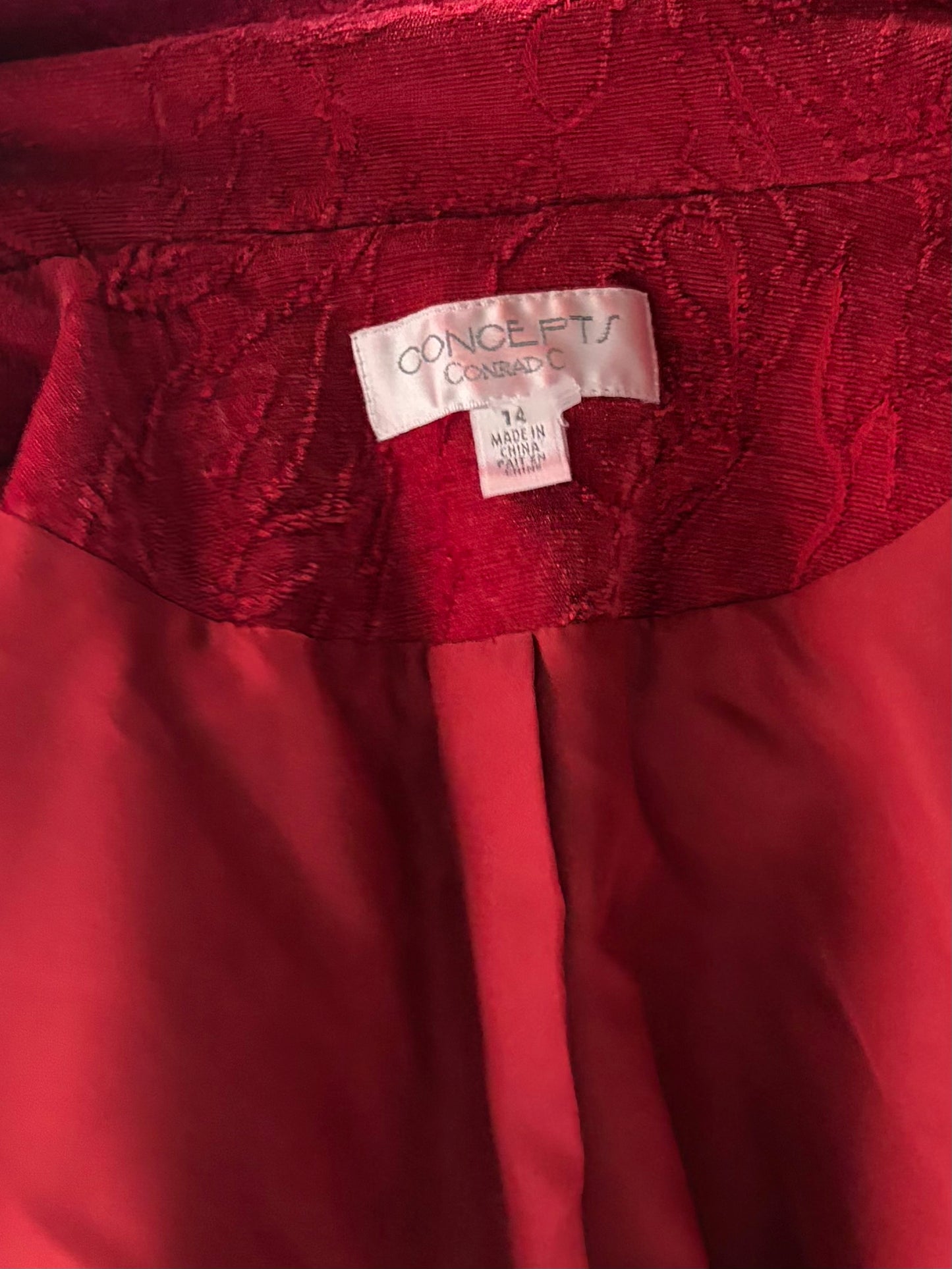 Y2k 'Concept' Red Boho Tapestry Cropped Zip Up Spring Jacket / Medium