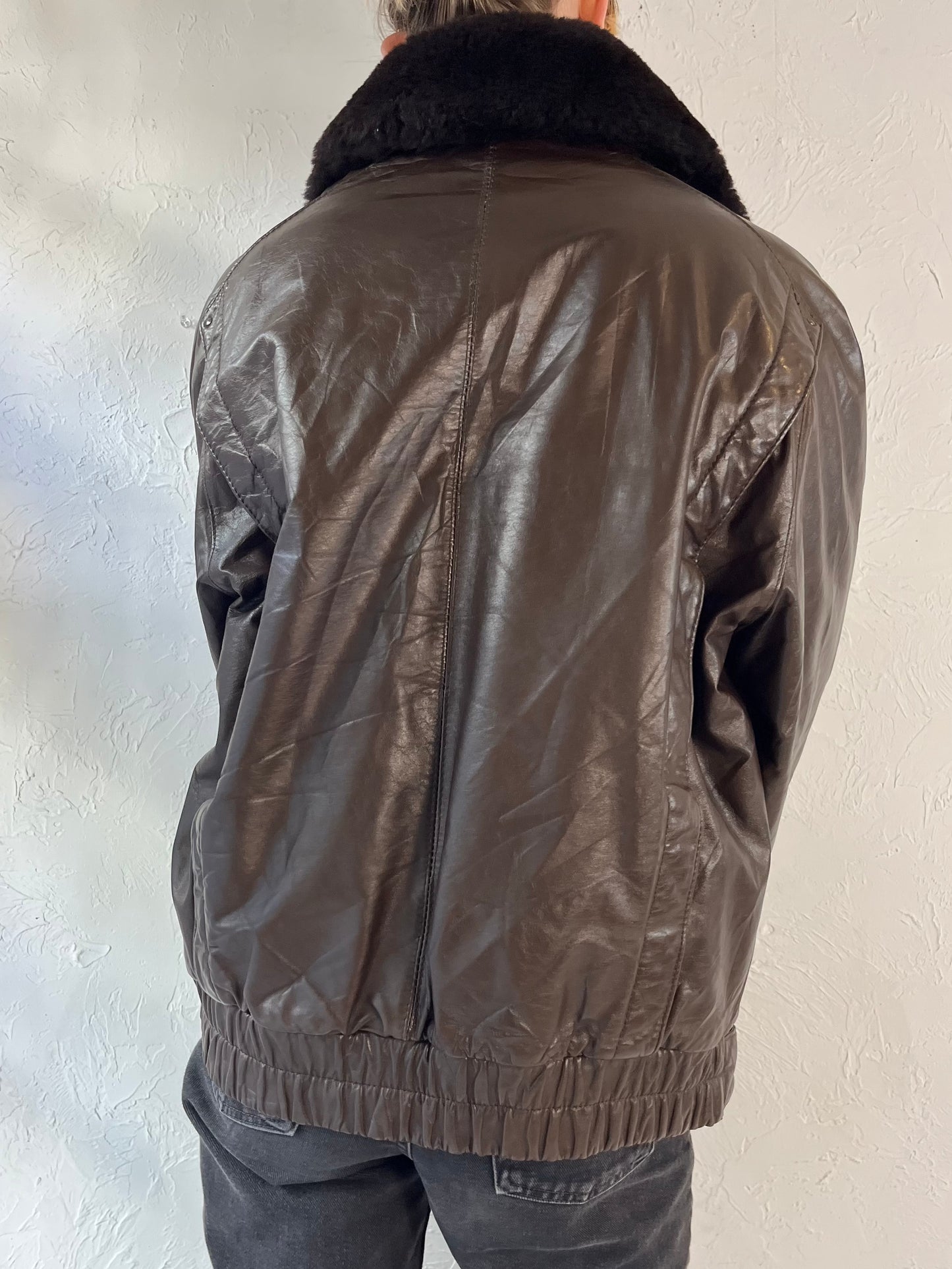 90s 'Members Only' Brown Leather Flight Jacket / Large