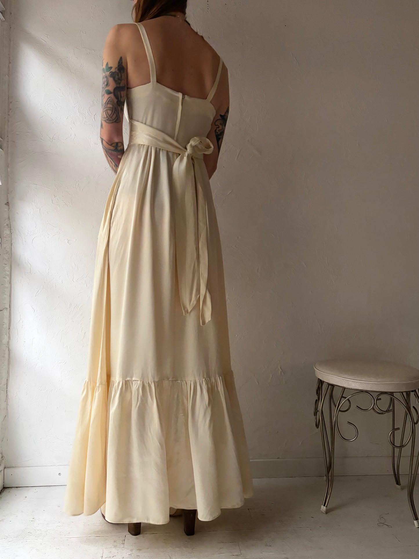 70s Cream Silky Dress / Small