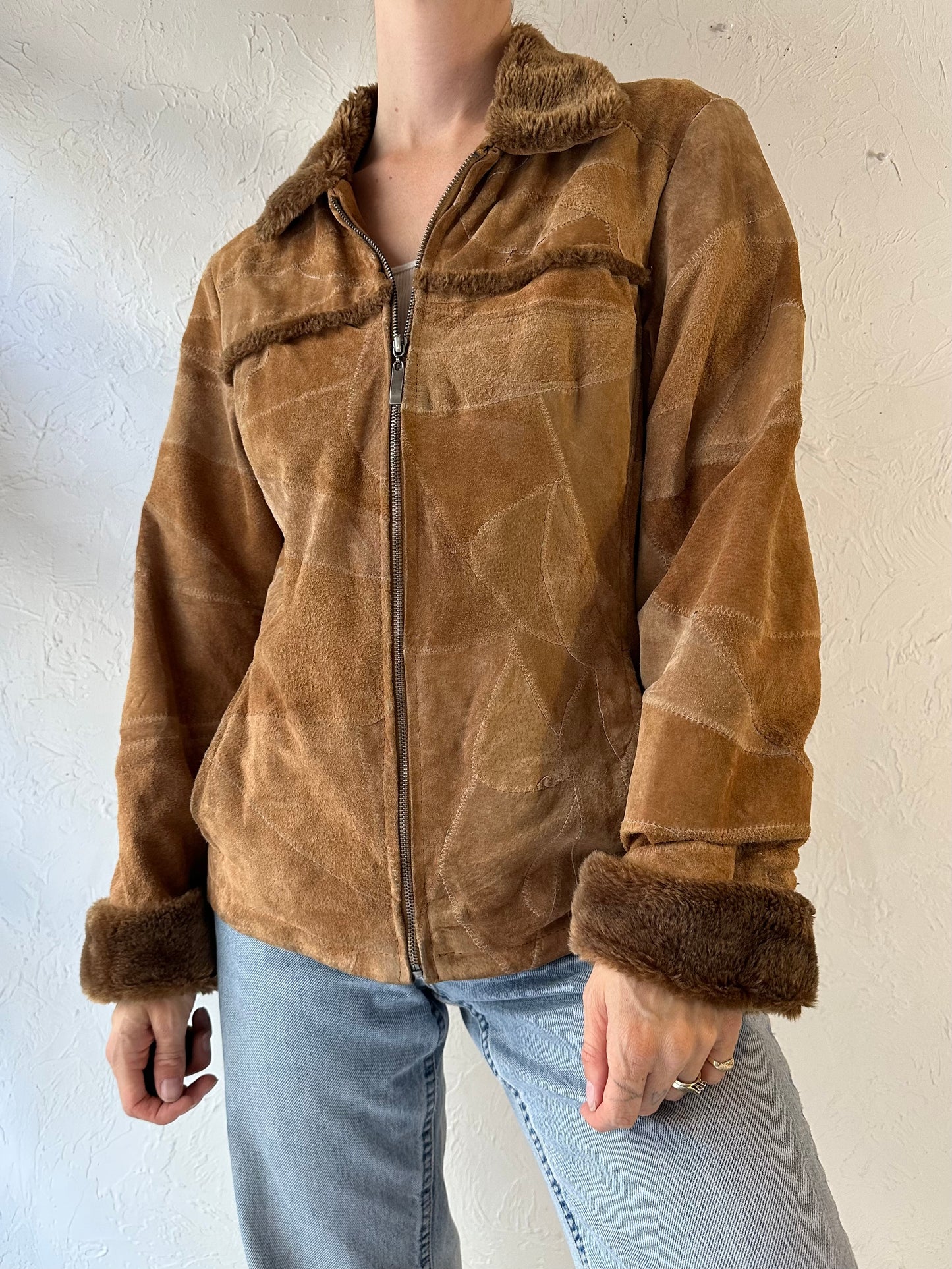 Y2k 'Leather Works' Patchwork Suede Jacket / Small