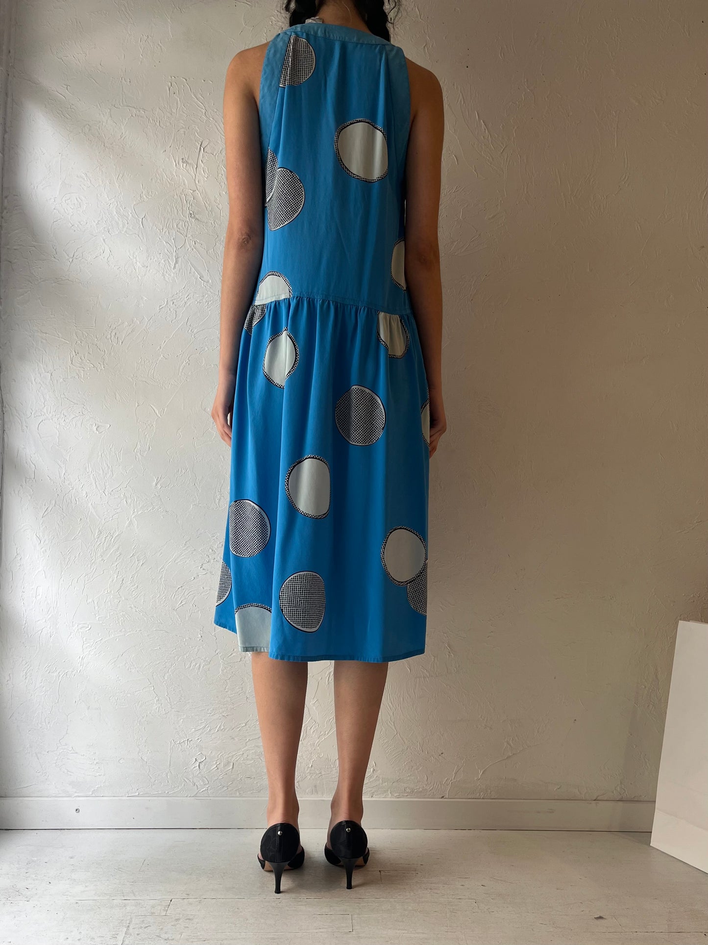 90s ‘Soo Yung Lee’ Blue Patterned Silk Dress / Small