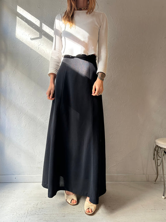 70s Black Maxi Skirt / Small