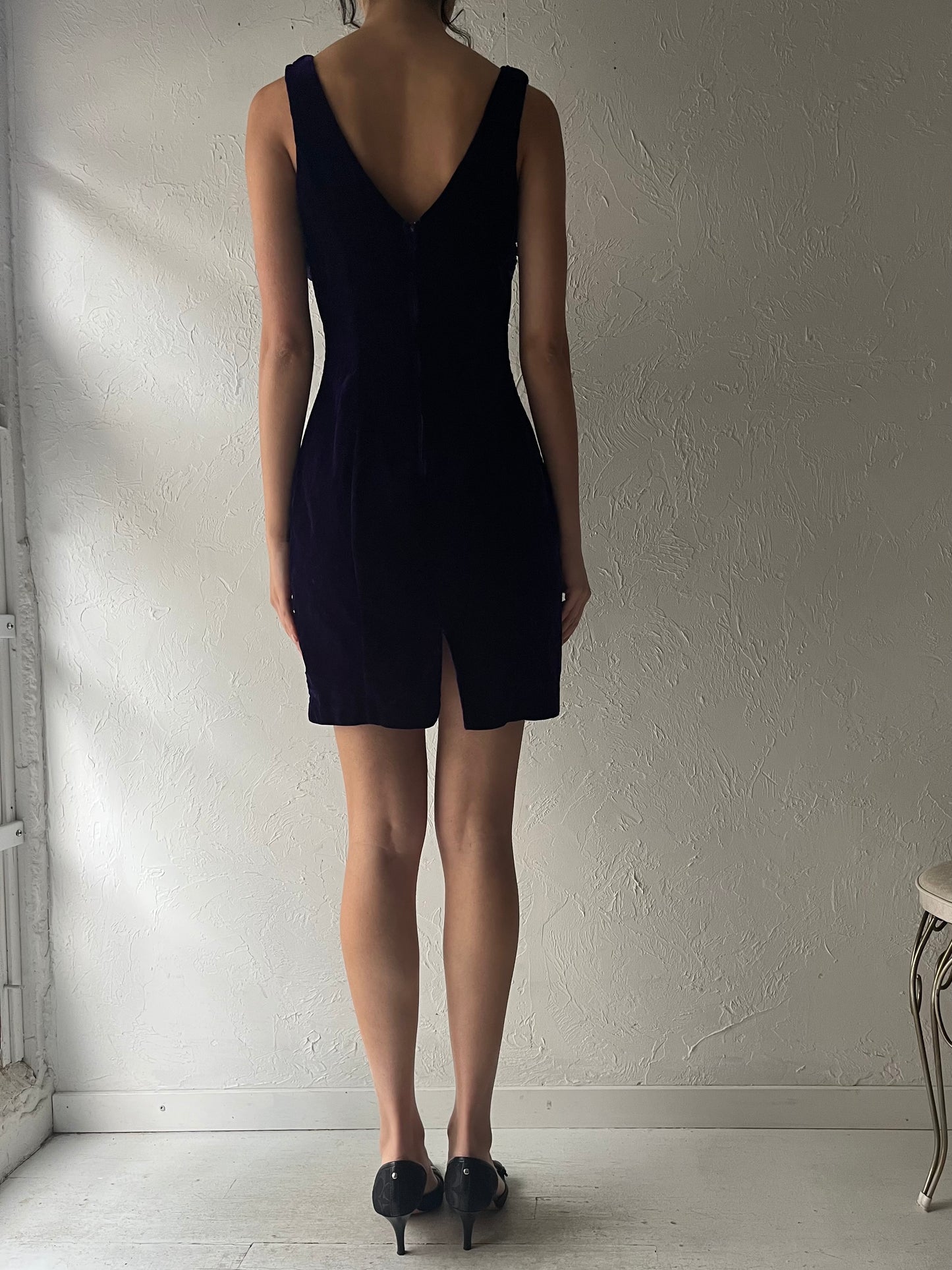 80s 'Zum Zum' Purple Velvet Union Made Mini Dress / Small