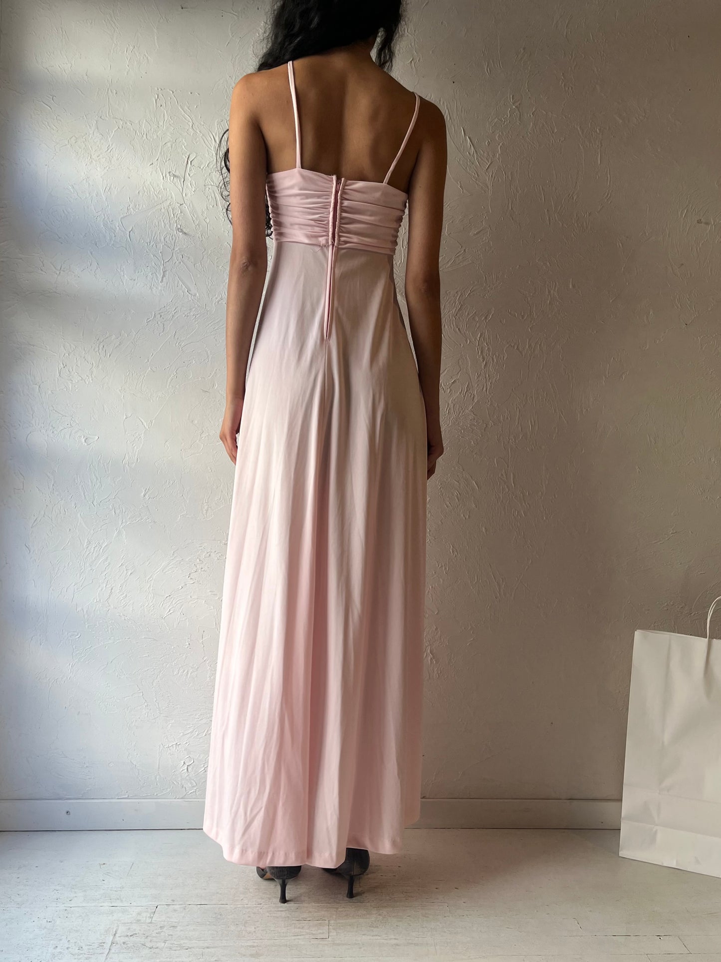 70s Long Pink Formal Dress / Small