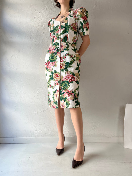 90s 'Carol Anderson' Button Up Cotton Floral Dress / Medium