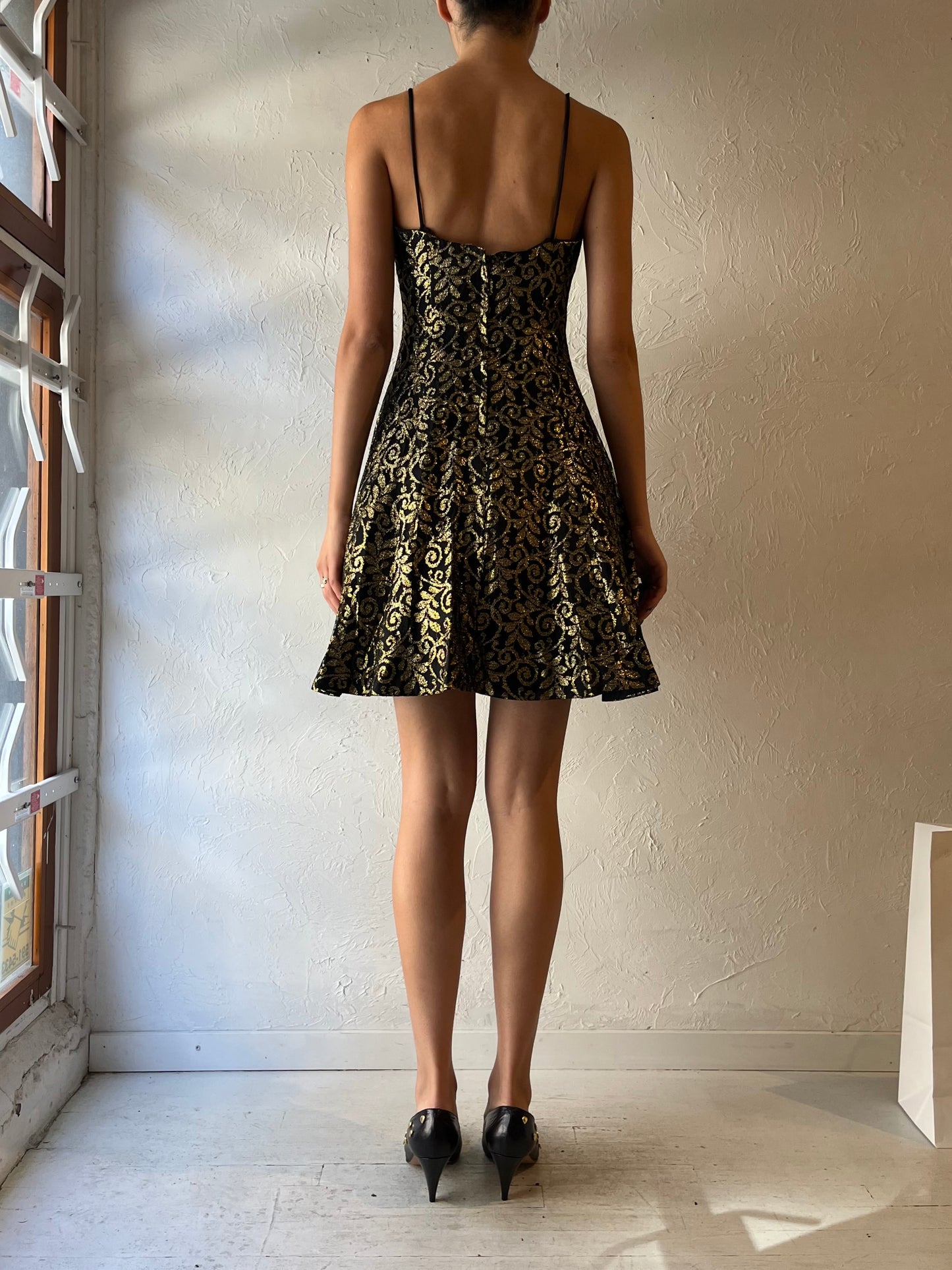 90s 'Collections' Gold Lace Party Dress / Small