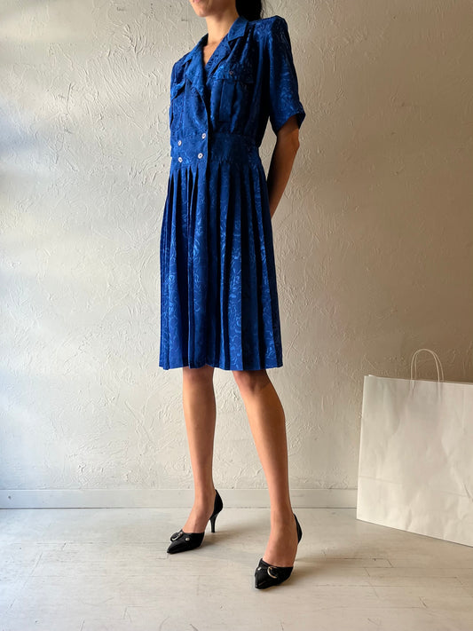 80s Blue Midi Dress / Large