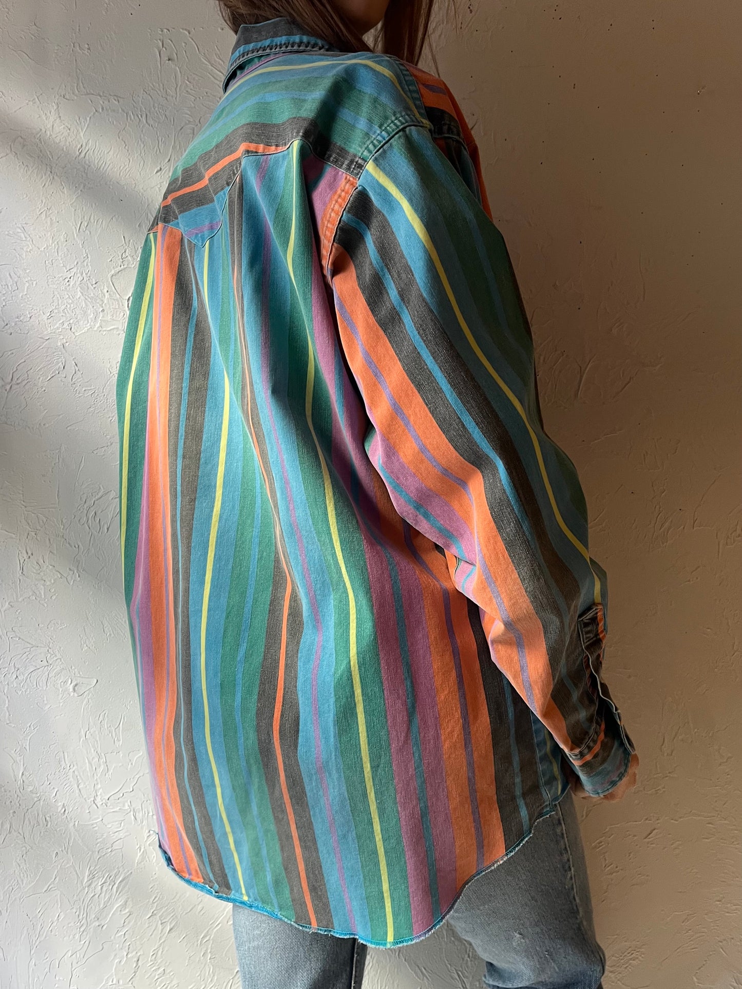 90s ‘Wrangler’ Striped Thick Cotton Western Shirt / Medium