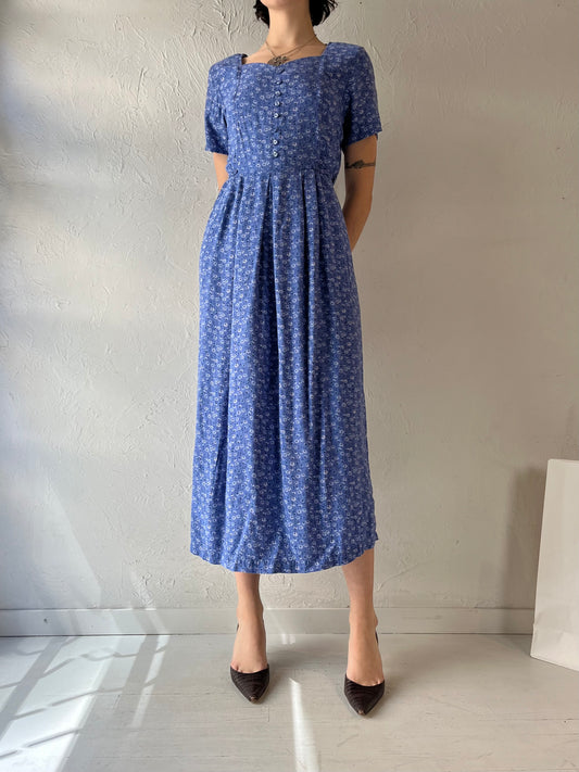 90s 'Erika' Floral Print Rayon Dress / Small