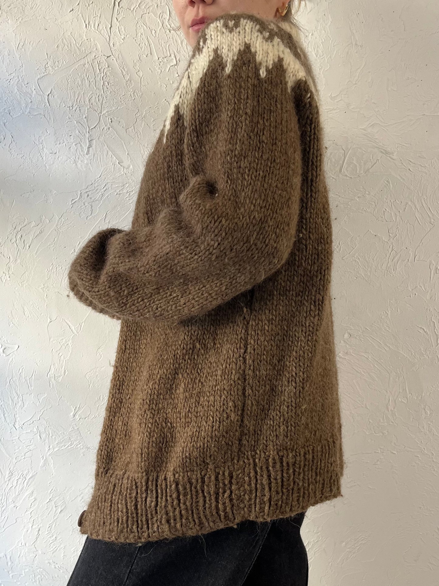 Vintage Hand Knit Wool Cardigan Sweater / Small