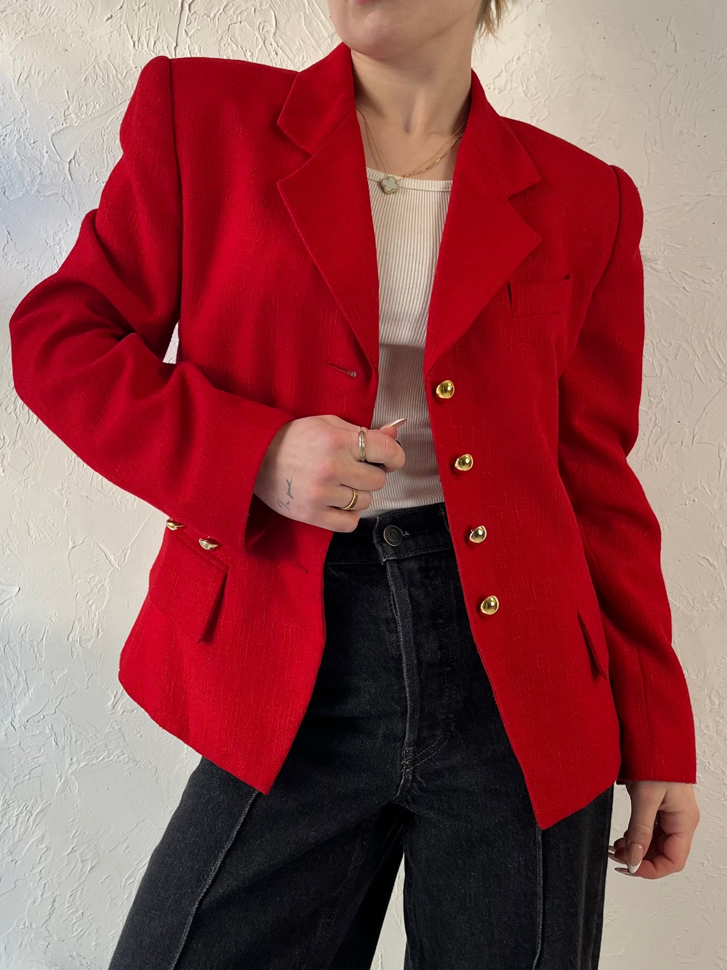 90s 'Kasper' Red Blazer Jacket / Small