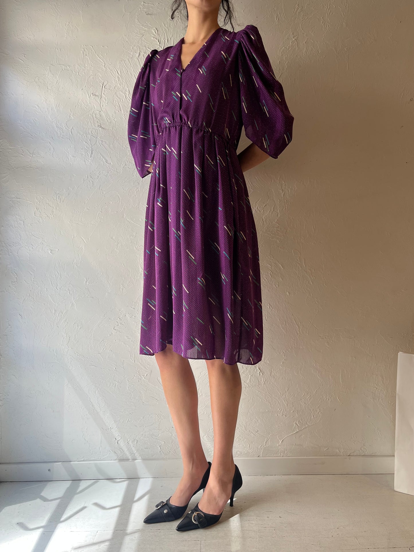 80s ‘James West’ Purple Midi Dress / Medium