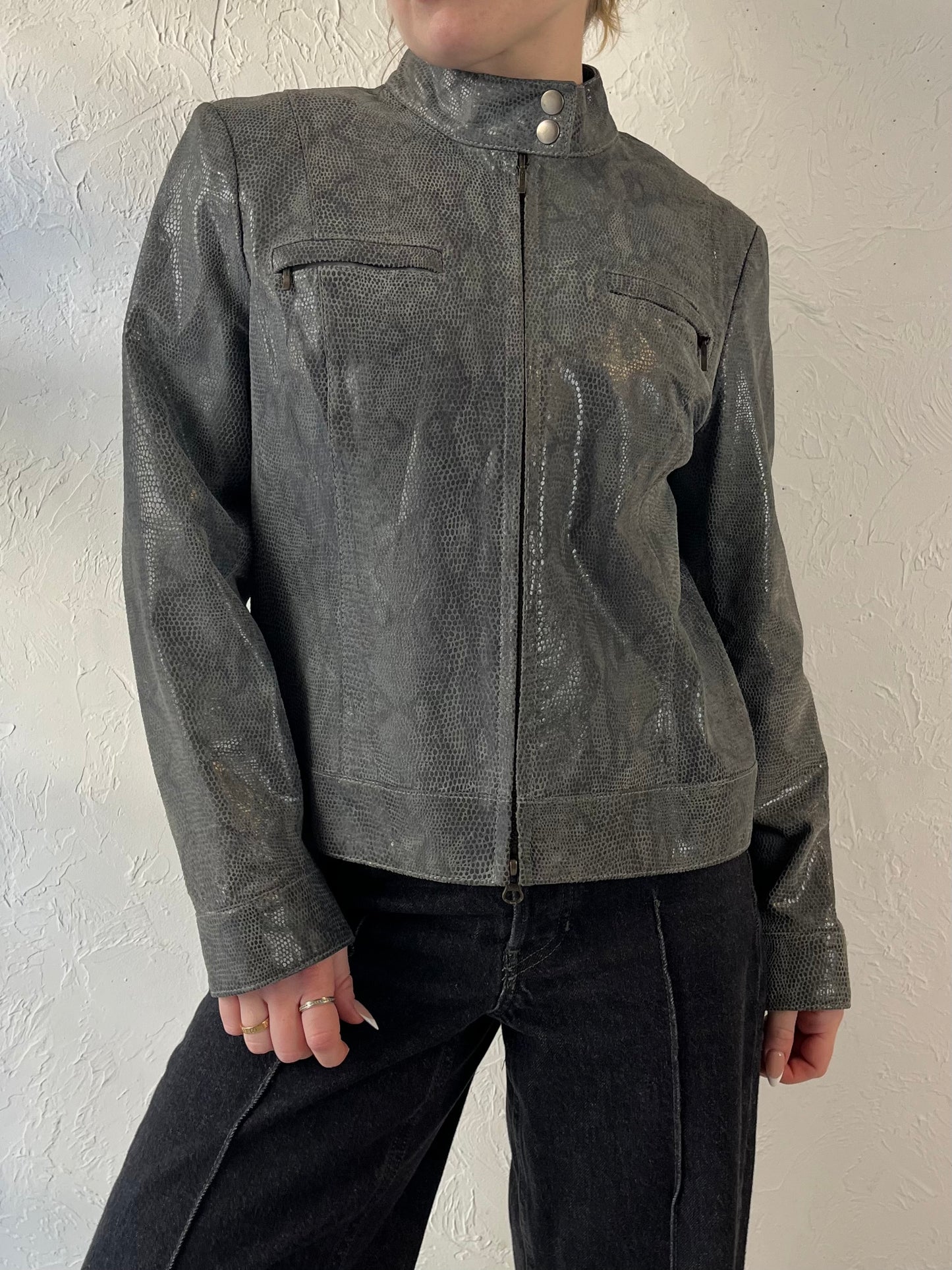 Y2K ‘Alfani’ Gray Leather Jacket / Small