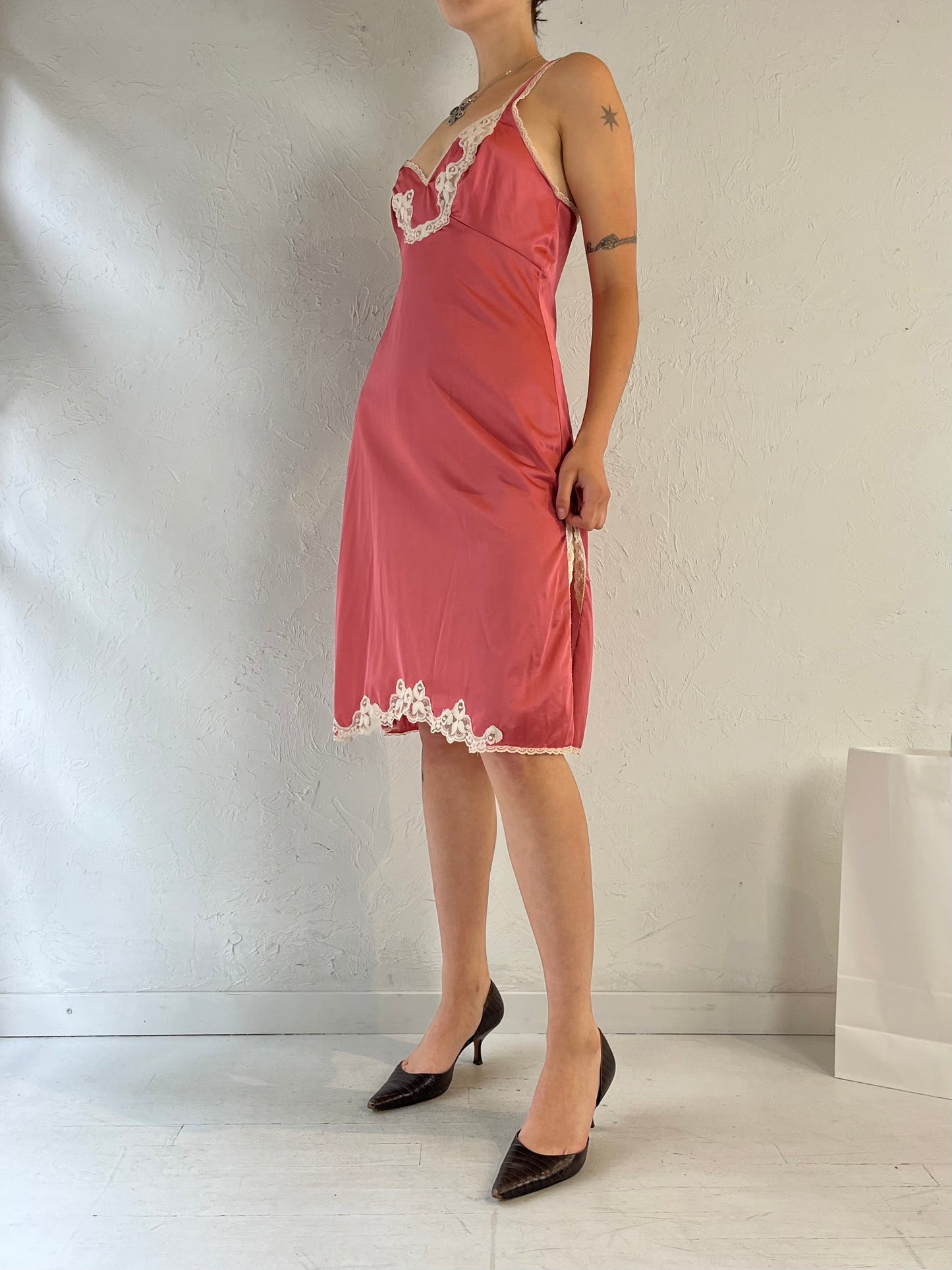 Vintage Pink Lacey Slip Dress / Small
