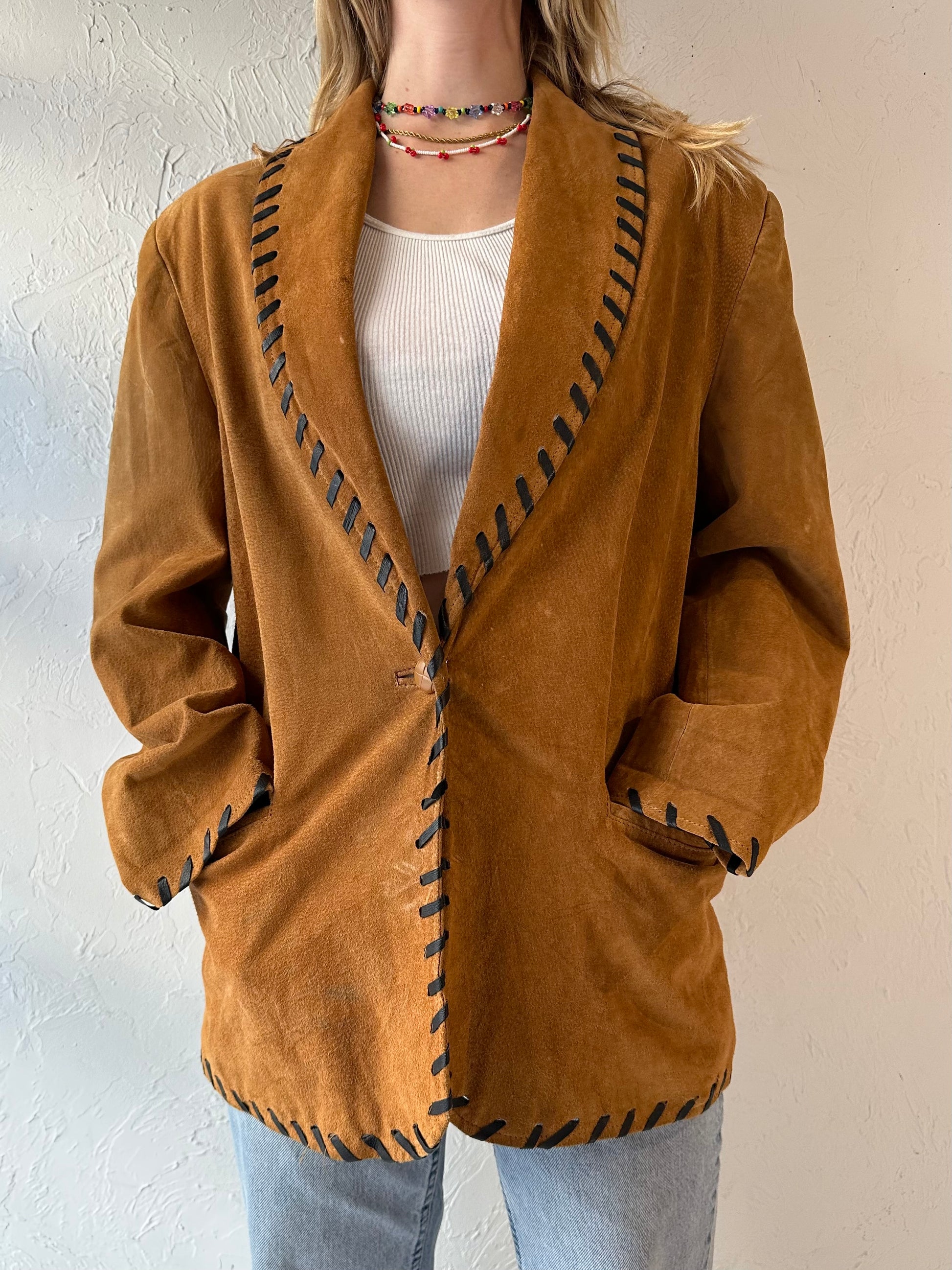 80s 'Dalmys' Oversized Suede Jacket / Large