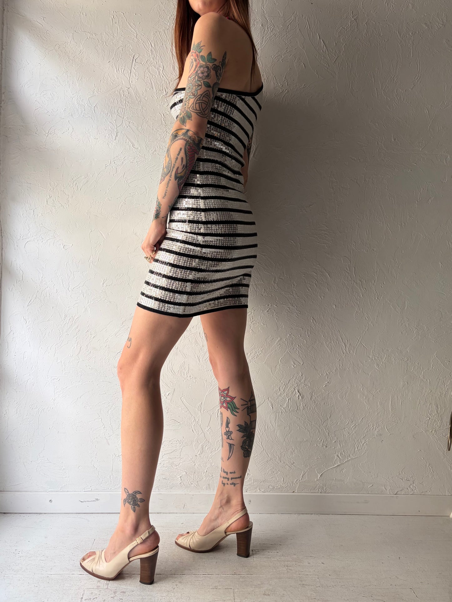 Y2k 'Bebe' Striped Sequin Party Mini Dress / Small - Medium