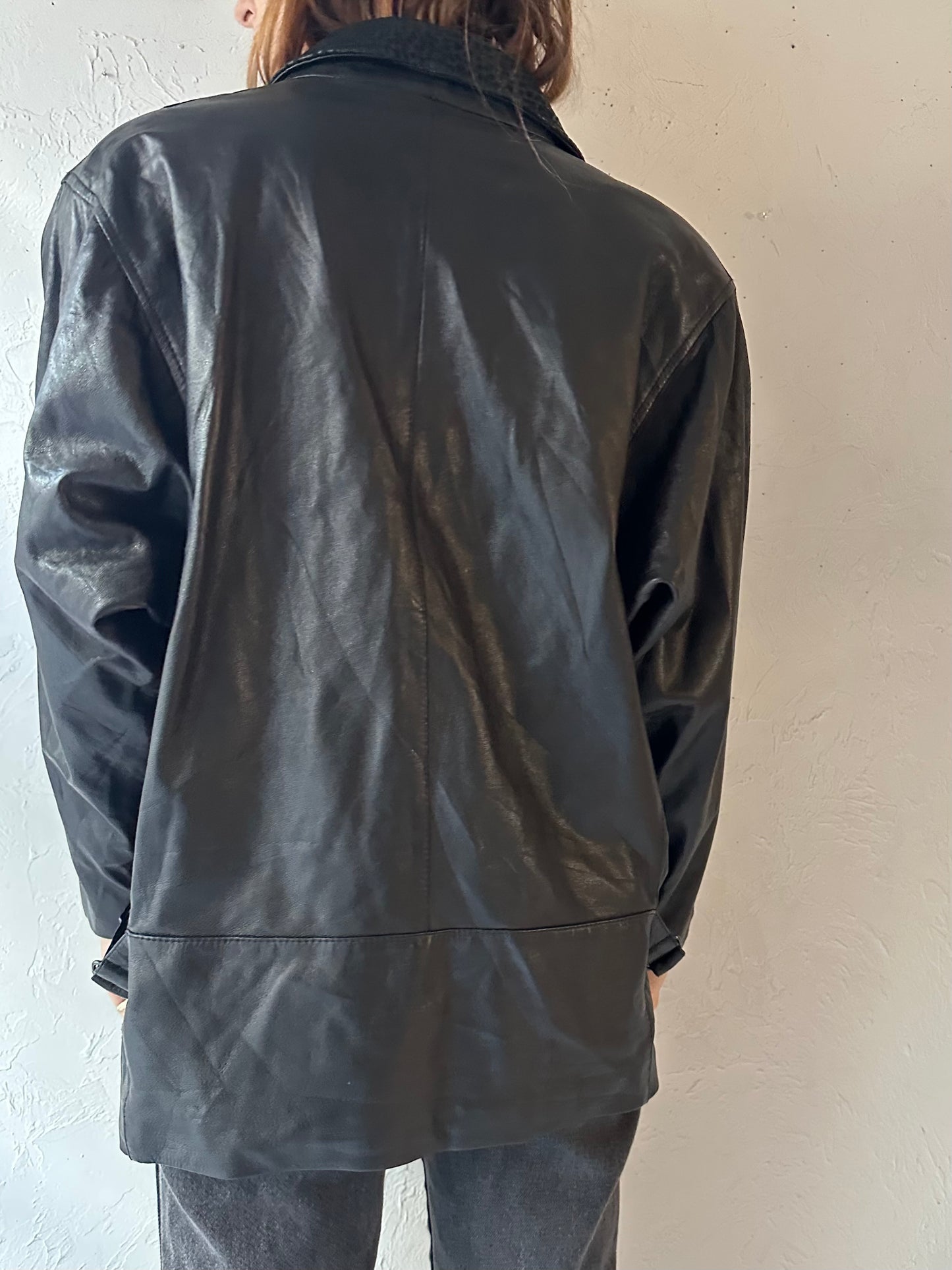 80s 'Southern Company' Black Leather Jacket / Medium