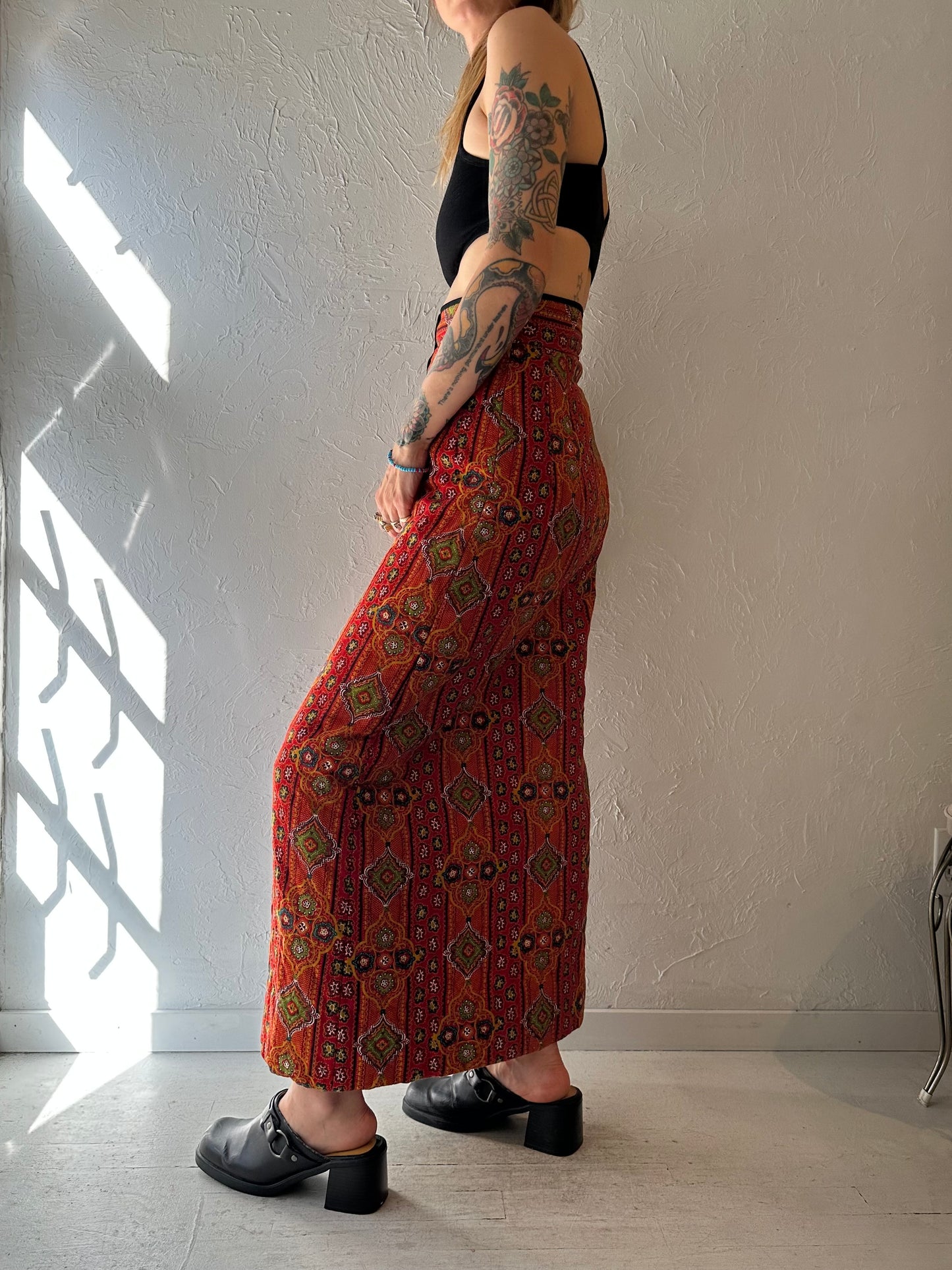 70s 'Le Voy's' Paisley Quilted Maxi Skirt / Small