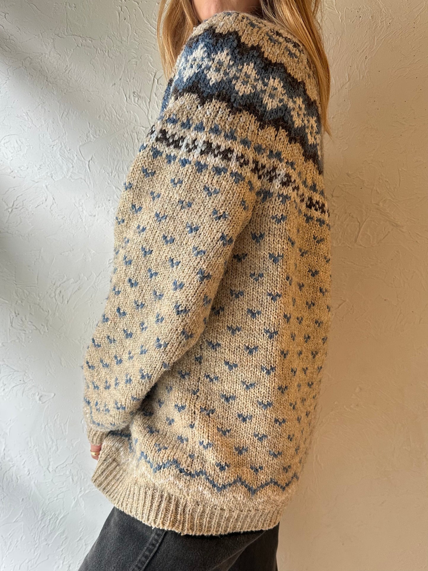 90s 'Easywear' Nordic-Style Knit Cardigan / Large