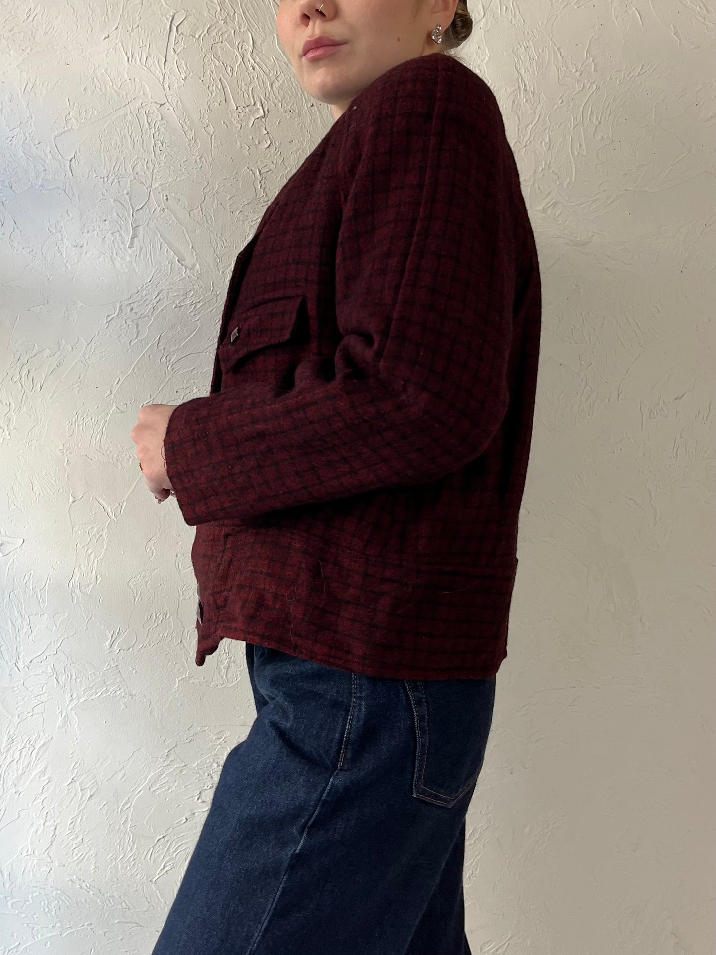 Vintage Cropped Burgundy Wool Jacket / Small