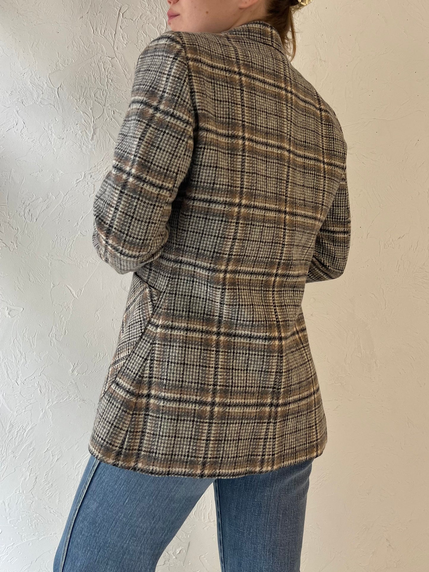 70s 'Prestige' Plaid Blazer Vest Set / Union Made / Small
