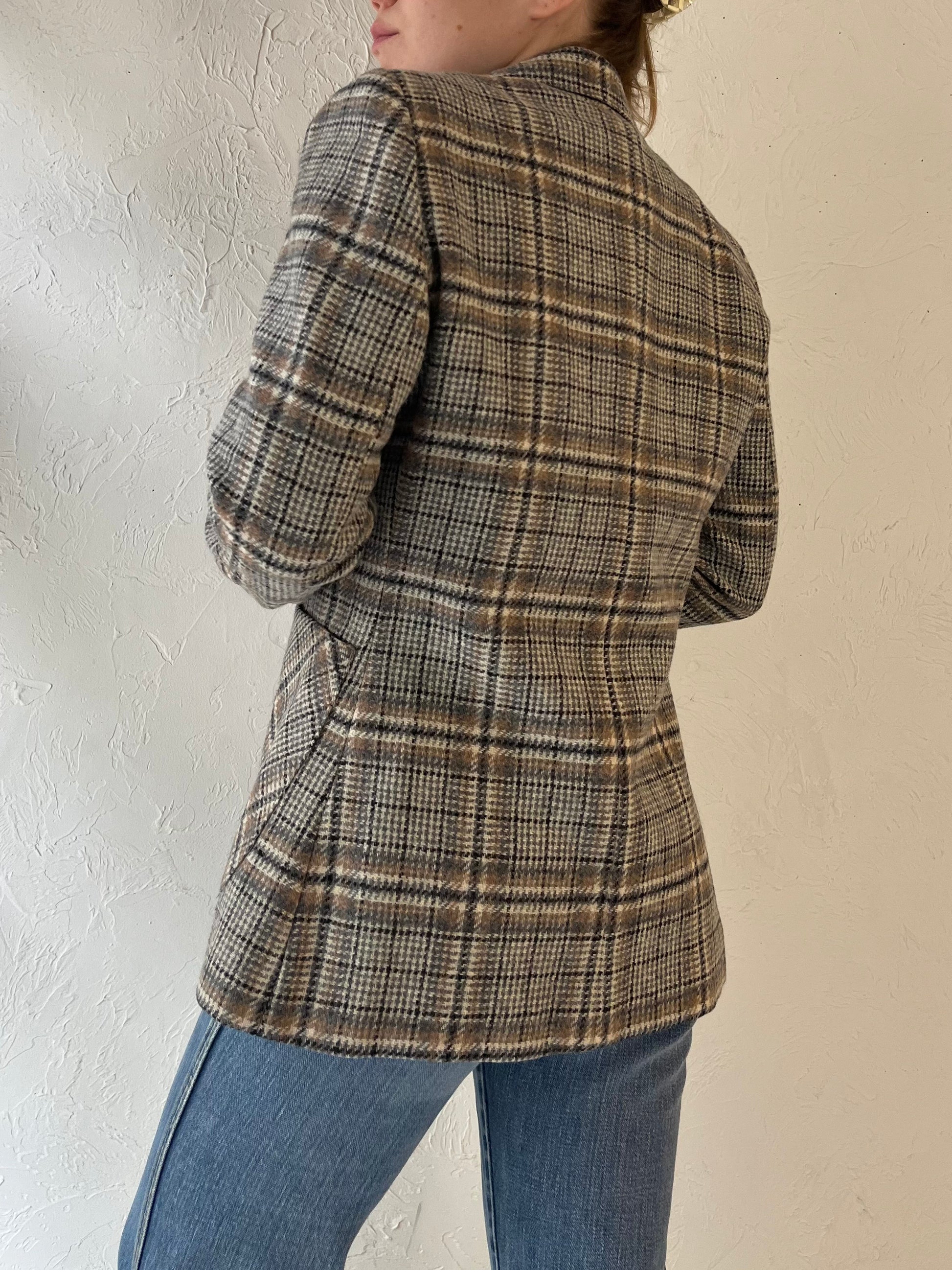 70s 'Prestige' Plaid Blazer Vest Set / Union Made / Small