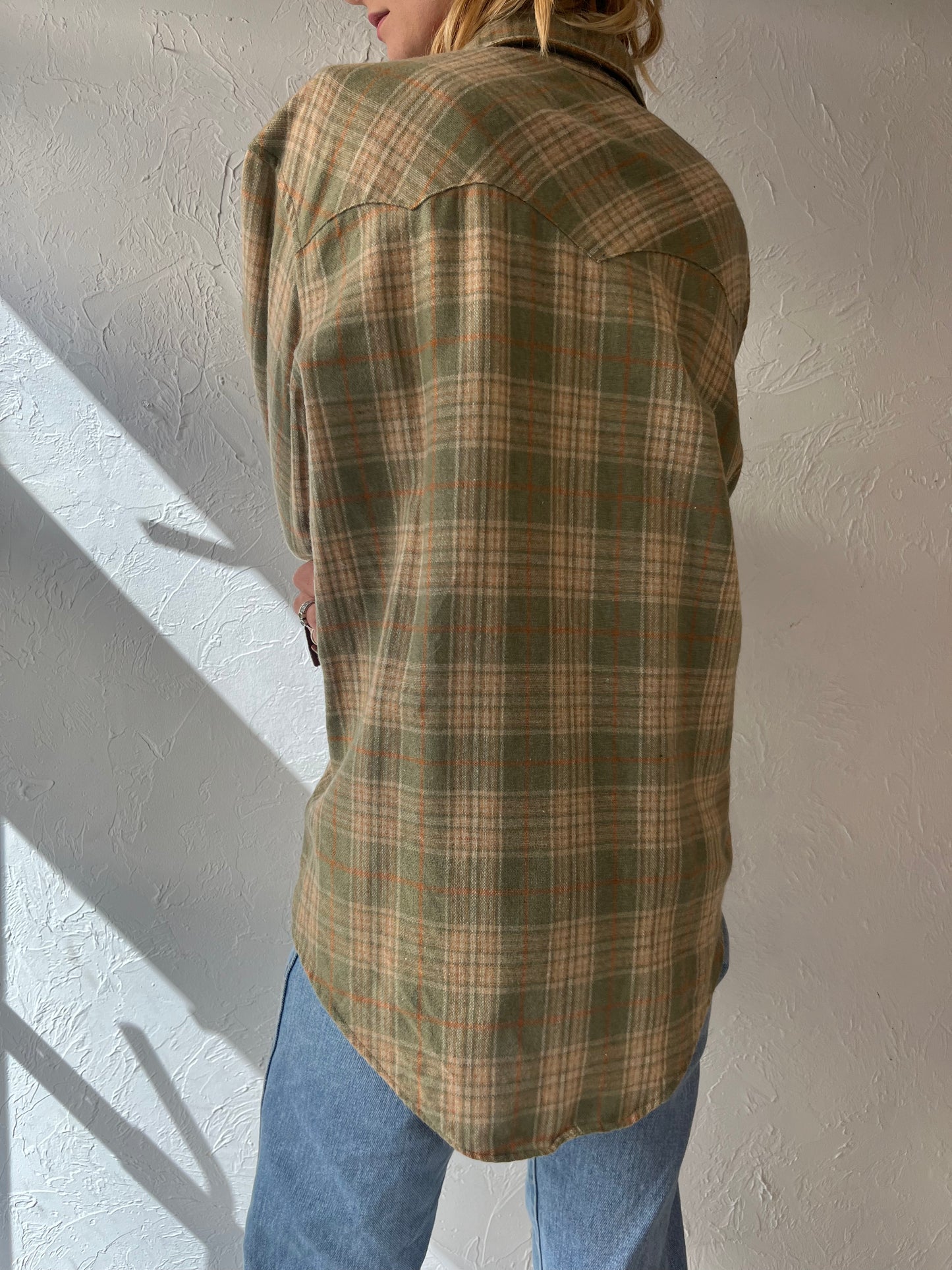 90s 'Kmart' Green Plaid Snap Up Shirt / Large