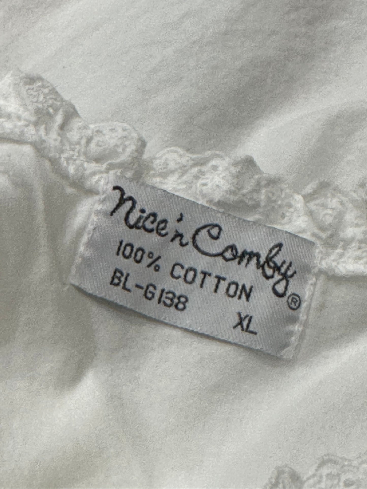 90s 'Nice N Comfy' White Cotton Mini Dress / XL