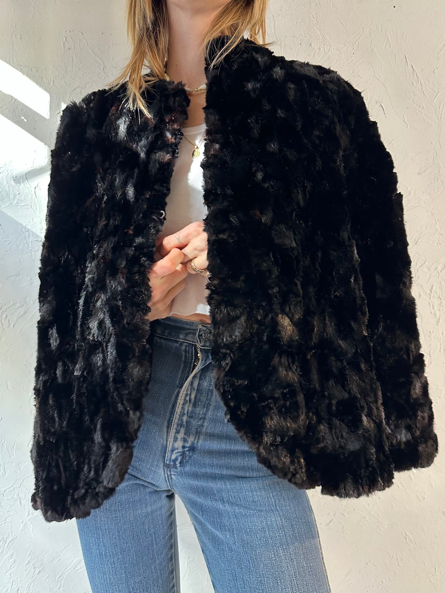Vintage Black Fur Shall / One Size