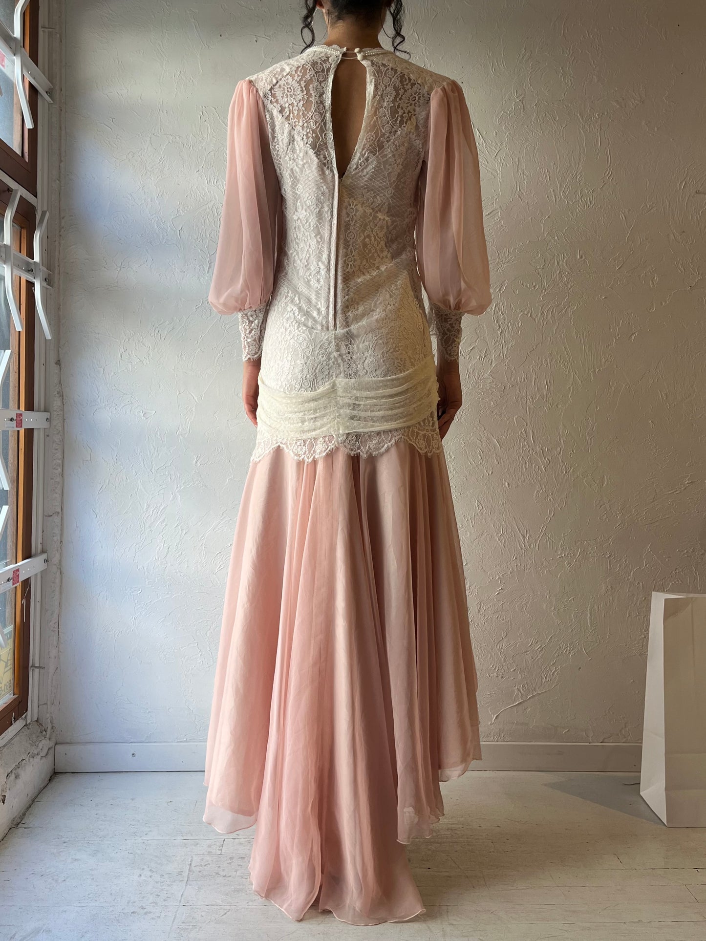 80s 'Susan Lane' Lacey Victorian Style Dress / Medium