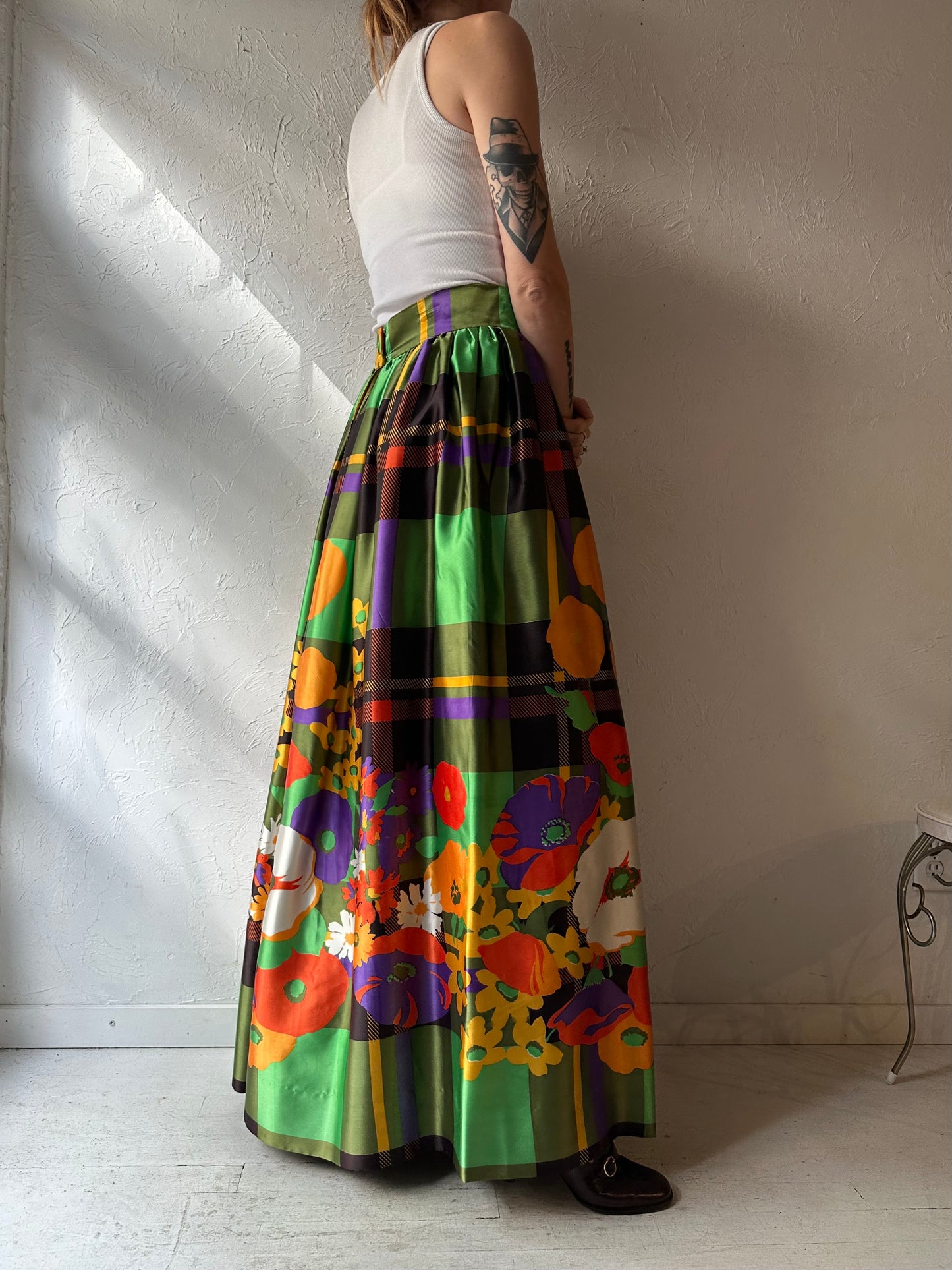 Vintage Handmade Satin Maxi Skirt / Small