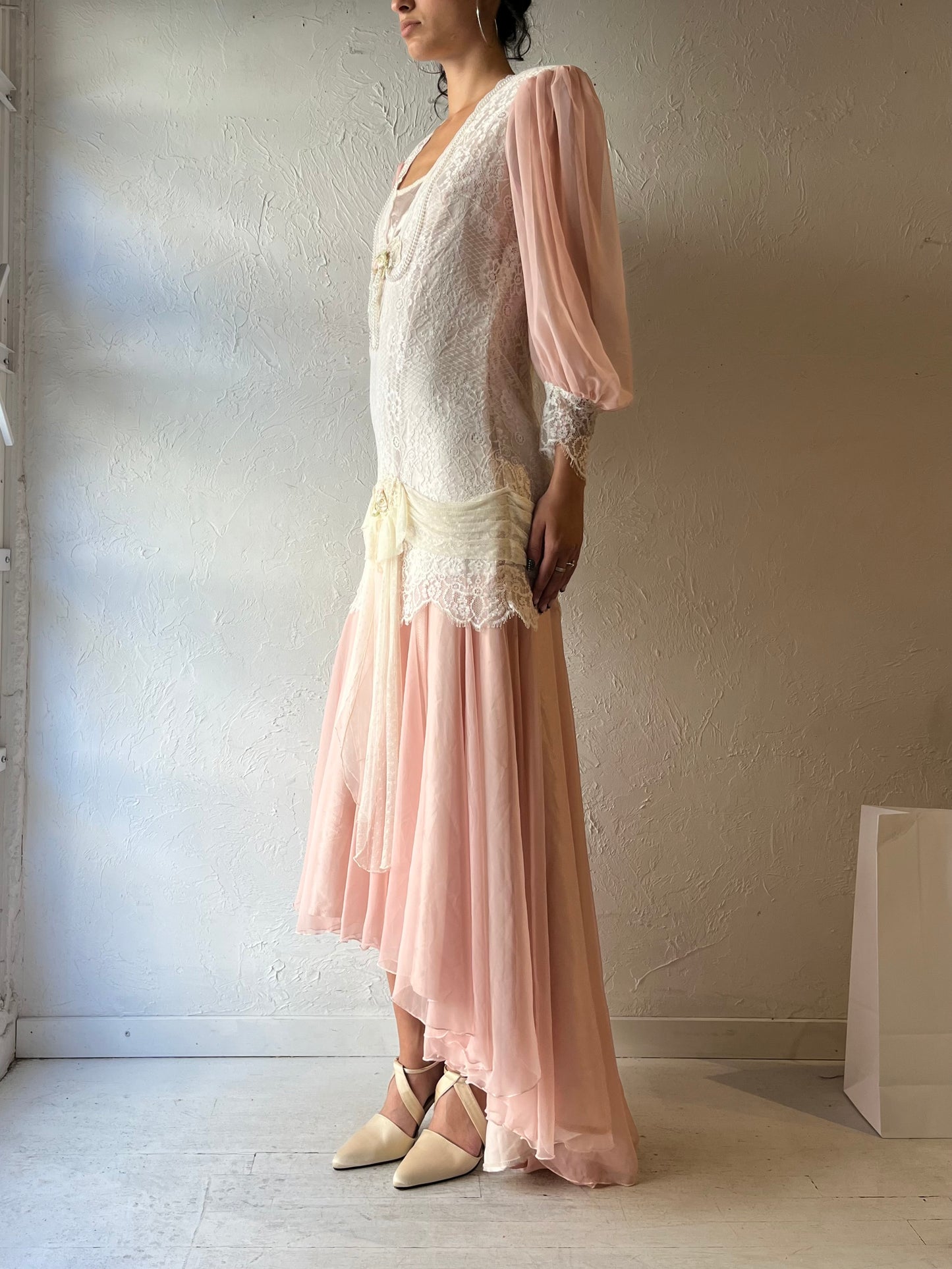 80s 'Susan Lane' Lacey Victorian Style Dress / Medium