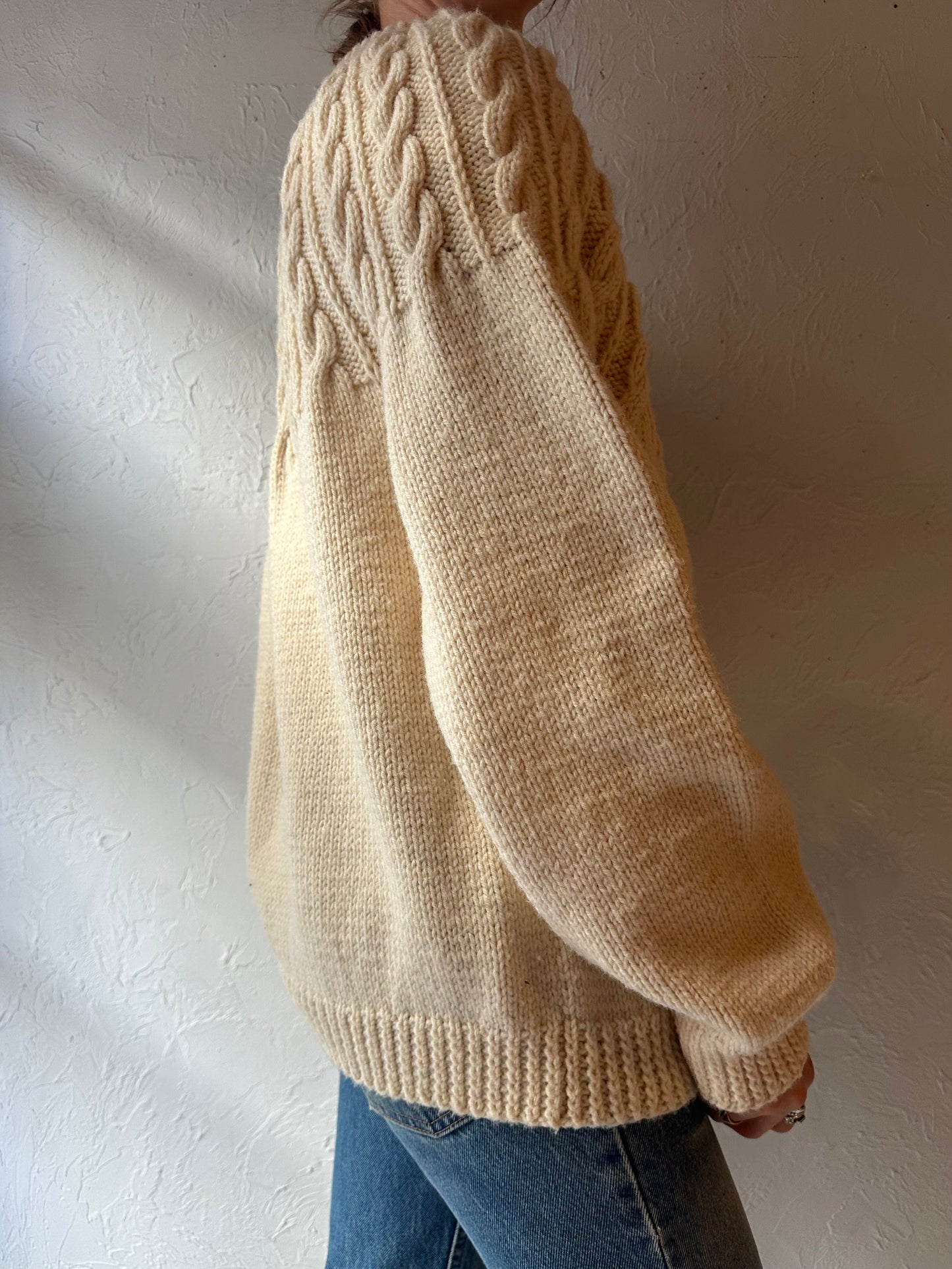 Vintage Cream Handmade Cable Knit Sweater / Small