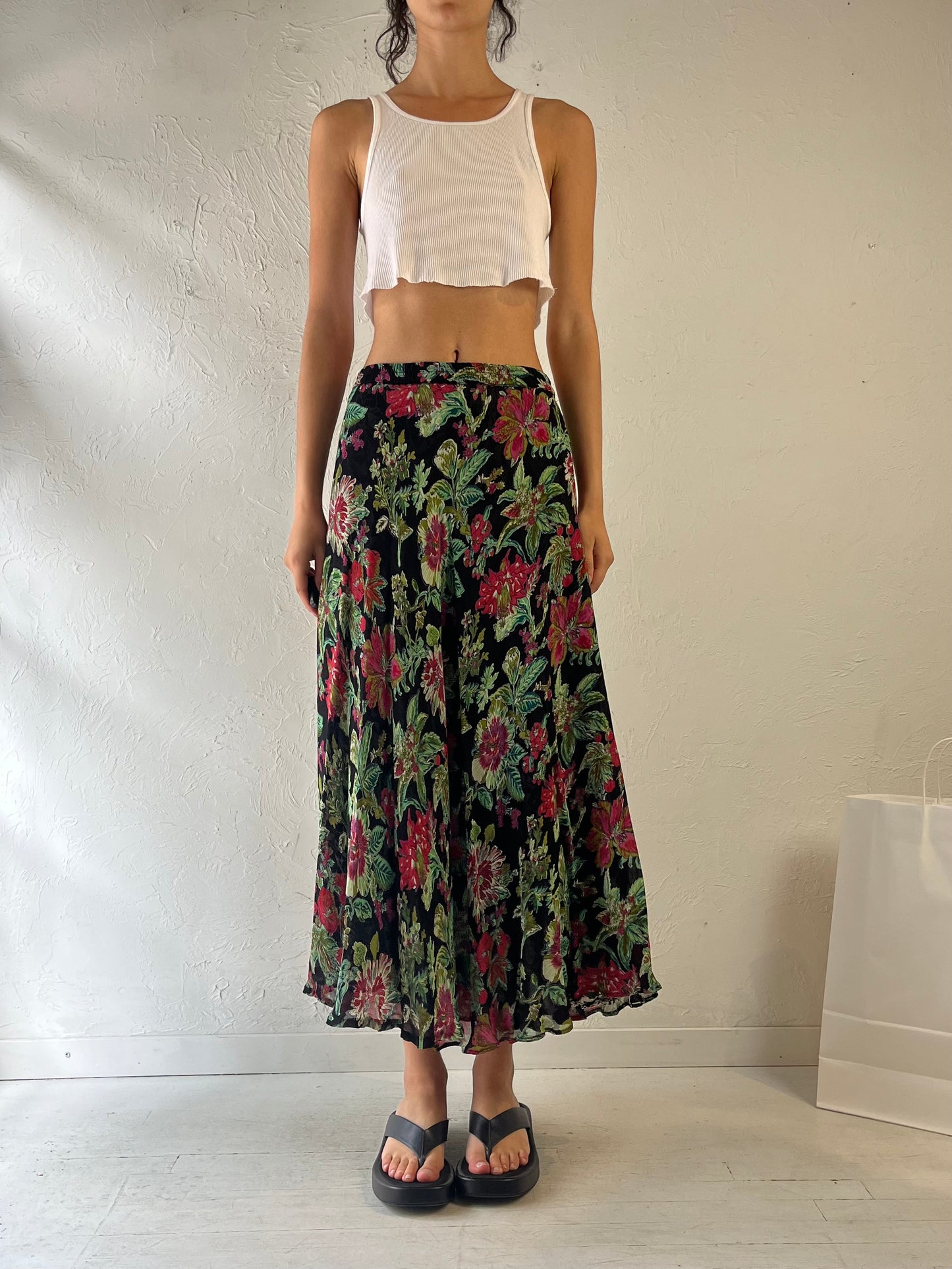 90s Reversible Floral Maxi Skirt / Small