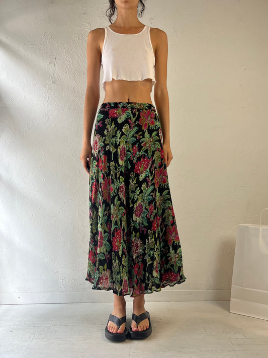 90s Reversible Floral Maxi Skirt / Small