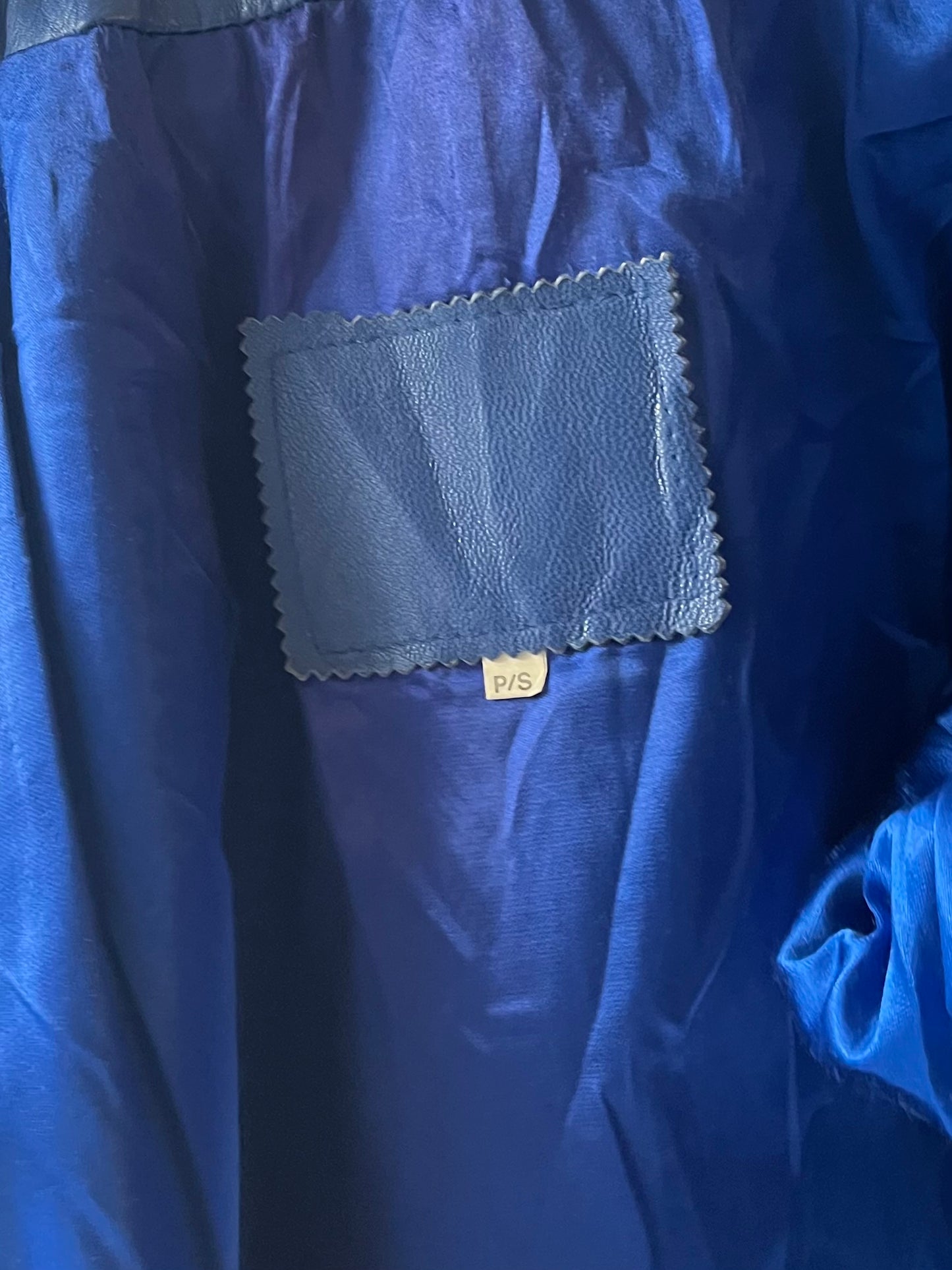 80s Blue Leather Bomber Jacket / Small