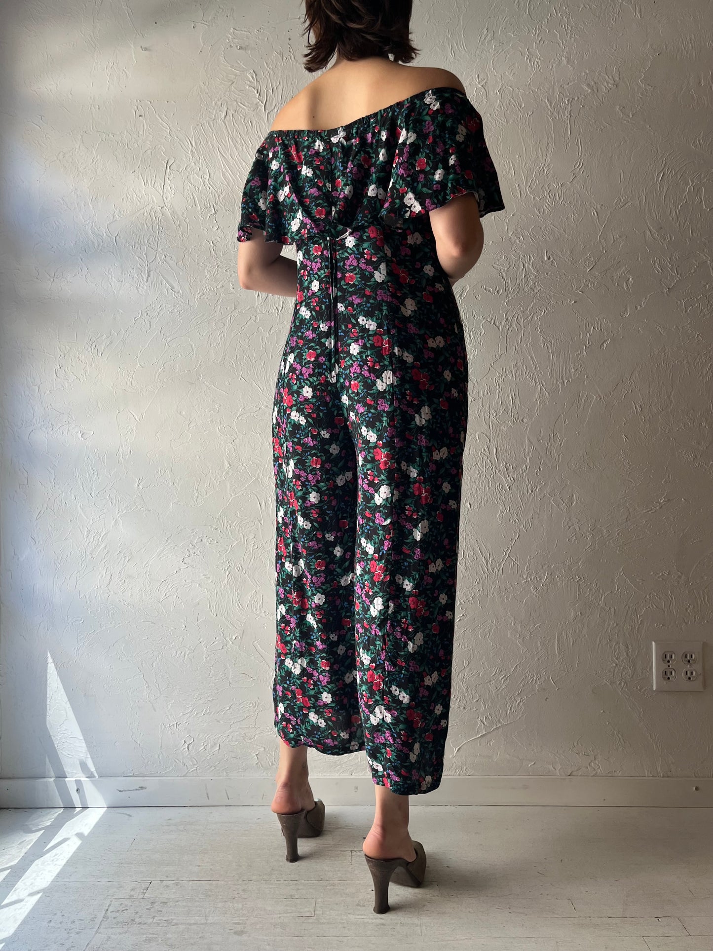 90s 'Going Forward' Romantic Floral Boho Jumpsuit / Vintage 1990s Cottagecore Summer One Piece Romper / Medium