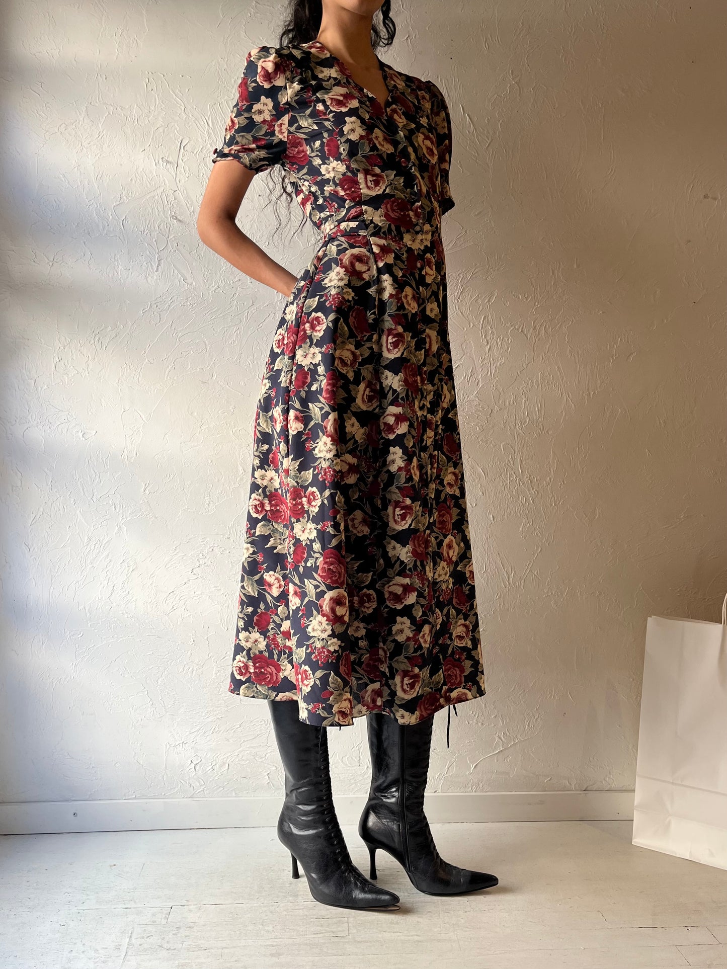 90s 'Le Chateau' Floral Print Maxi Dress / Medium