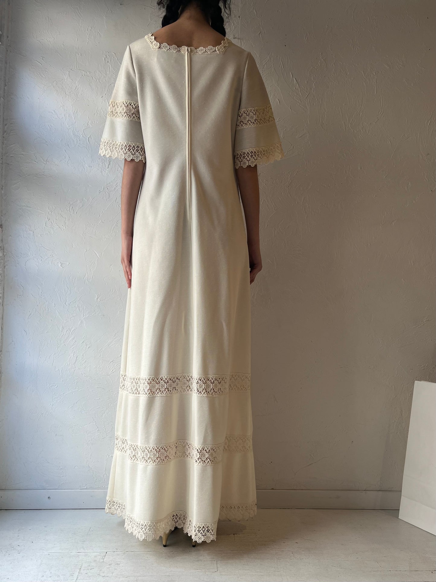 70s ‘Butte Knit’ Cream Maxi Dress / Small